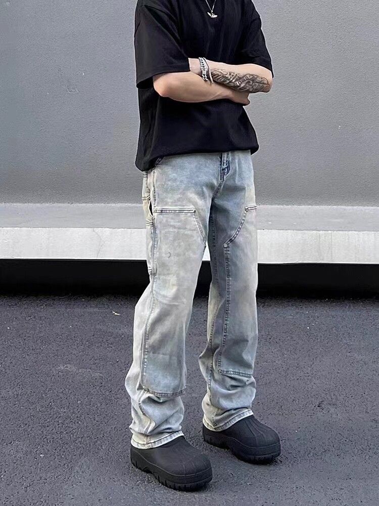 image of Double Knee Lumberjack Light Blue Cargo Jeans, Men's (Size 32)