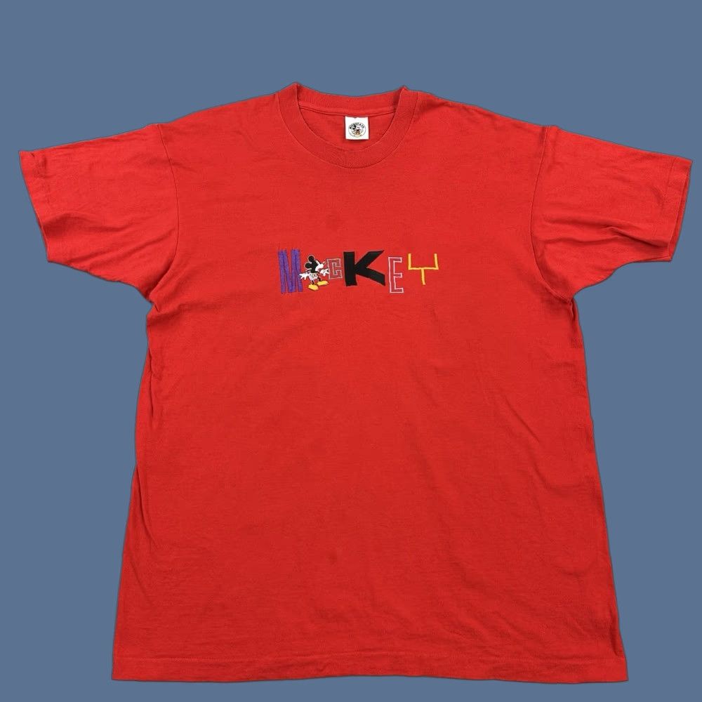Mickey & Co. VINTAGE Mickey & Co Shirt Mens OS (XL) Embroidered Mickey Logo Single Stitch USA Graphic Print 90s Cartoon Classic Disney T-Shirt Red Size US XL / EU 56 / 4 - 1 Thumbnail