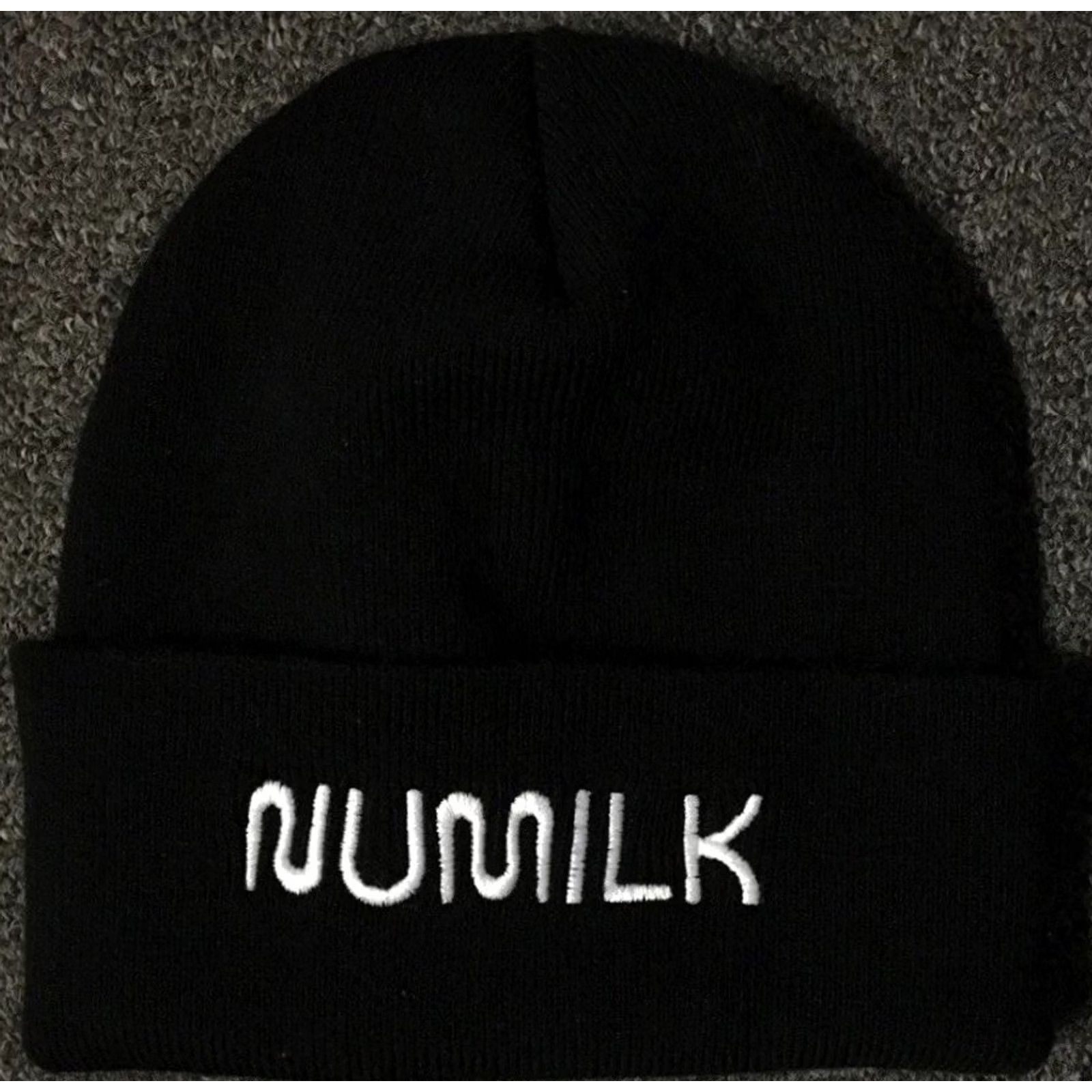 Vintage Numilk Promo Beanie Hat Mens One Size Black Grunge 80s Army Biker City Grunge Vintage Workwear Military Worker USA Fun Hip Hop 90s 80s 90s 2000s Size ONE SIZE - 2 Thumbnail