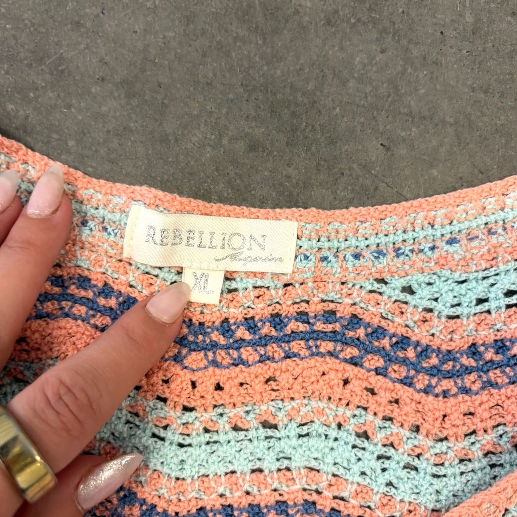 Vintage VINTAGE Y2K Salmon Purple Stripe Summer Crochet Knit Women's Tank Top XL Pink Stripe Tank Top Womens XL Size XL / US 12-14 / IT 48-50 - 3 Thumbnail