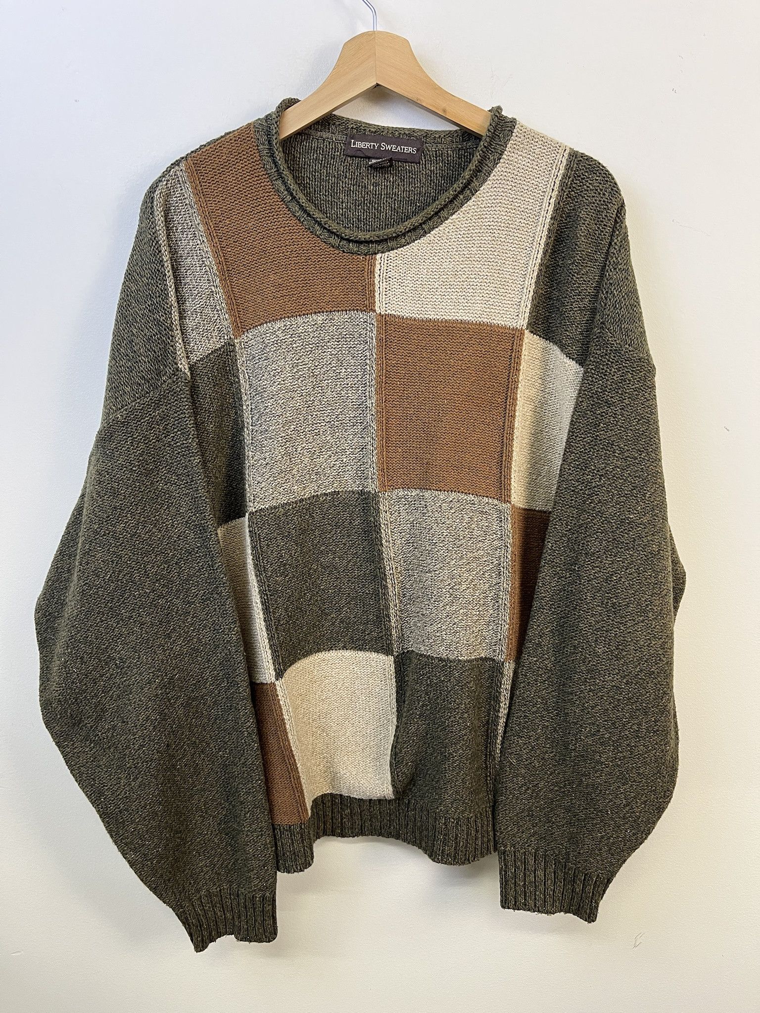 Other Vintage Knit Sweater Checkerboard Olive Heather Knit Sweater Size XL Size US XL / EU 56 / 4 - 1 Thumbnail