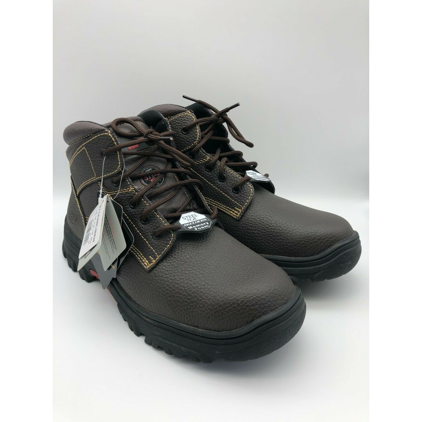 Skechers Men Brown Leather Steel Toe Safety Boots Lace Up 13 display picture 2