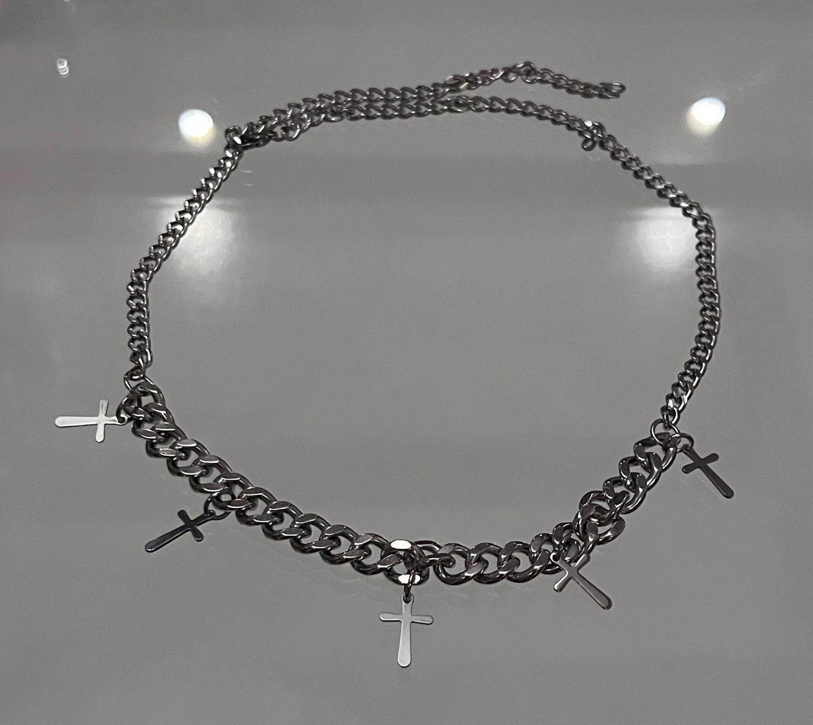 Jewelry Silver Chain Necklace with Cross Charms Size ONE SIZE - 5 Thumbnail