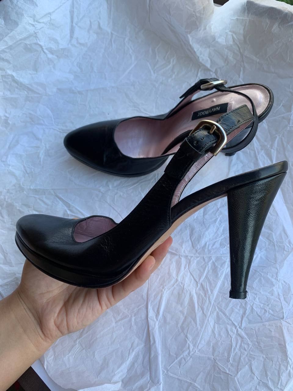 NAVYBOOT Navyboot black leather vintage slingback heels Size US 7 / IT 37 - 12 Thumbnail