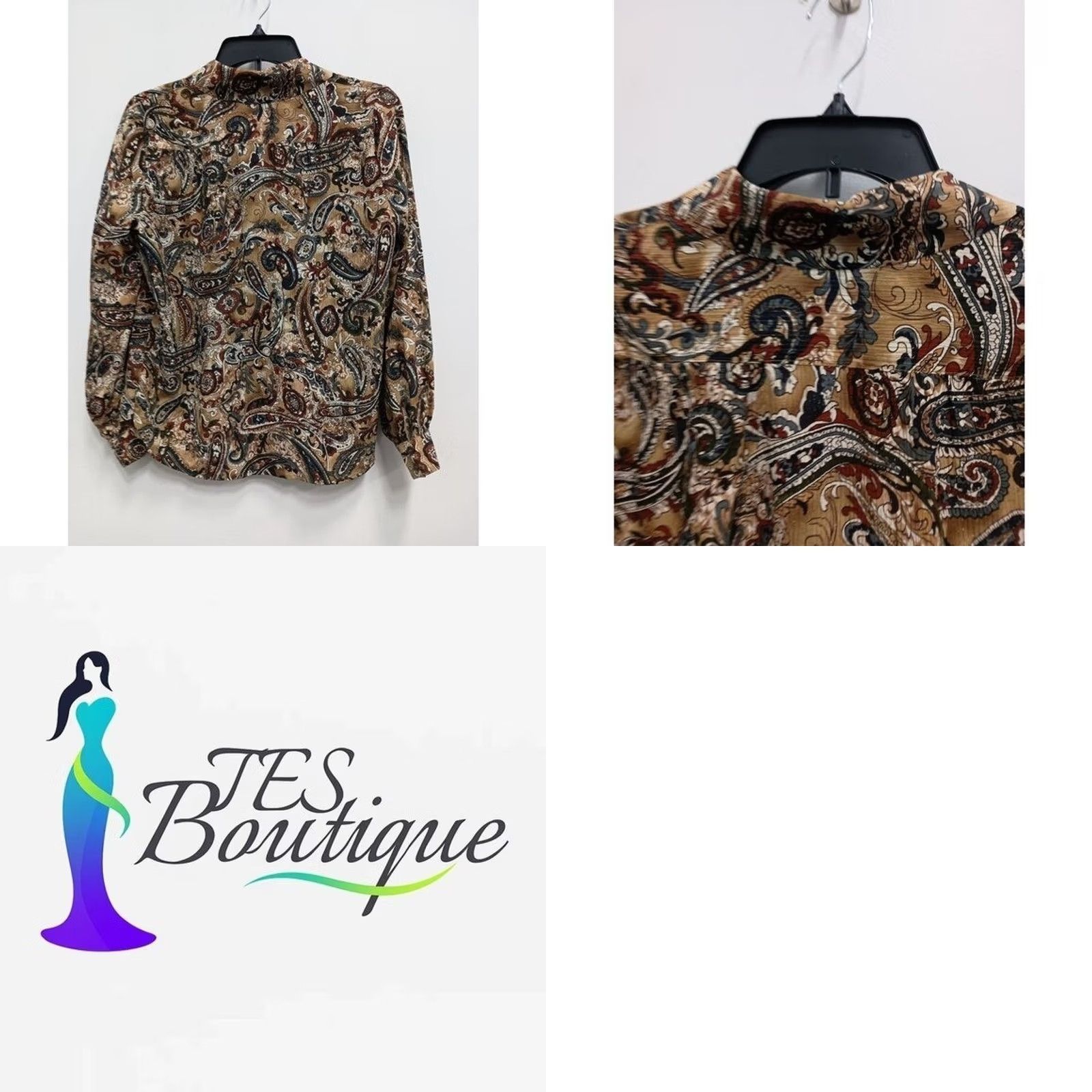 Talbots VTG Talbots Silk Long Sleeve Paisley Button Up Top Brown Size 6 Petite Womens Size M / US 6-8 / IT 42-44 - 8 Thumbnail