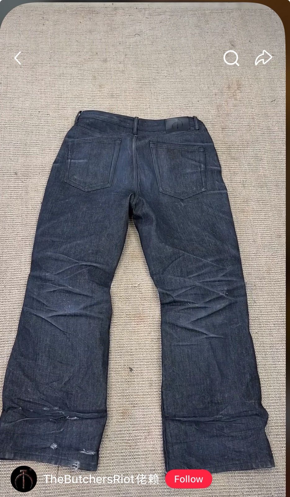 Japanese Brand THE BUTCHER RIOT raw denim jeans wide fit open button flye Size US 28 / EU 44 - 2 Thumbnail