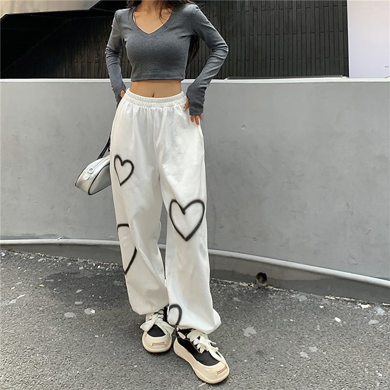 Women Casual Heart Print Sweatpants