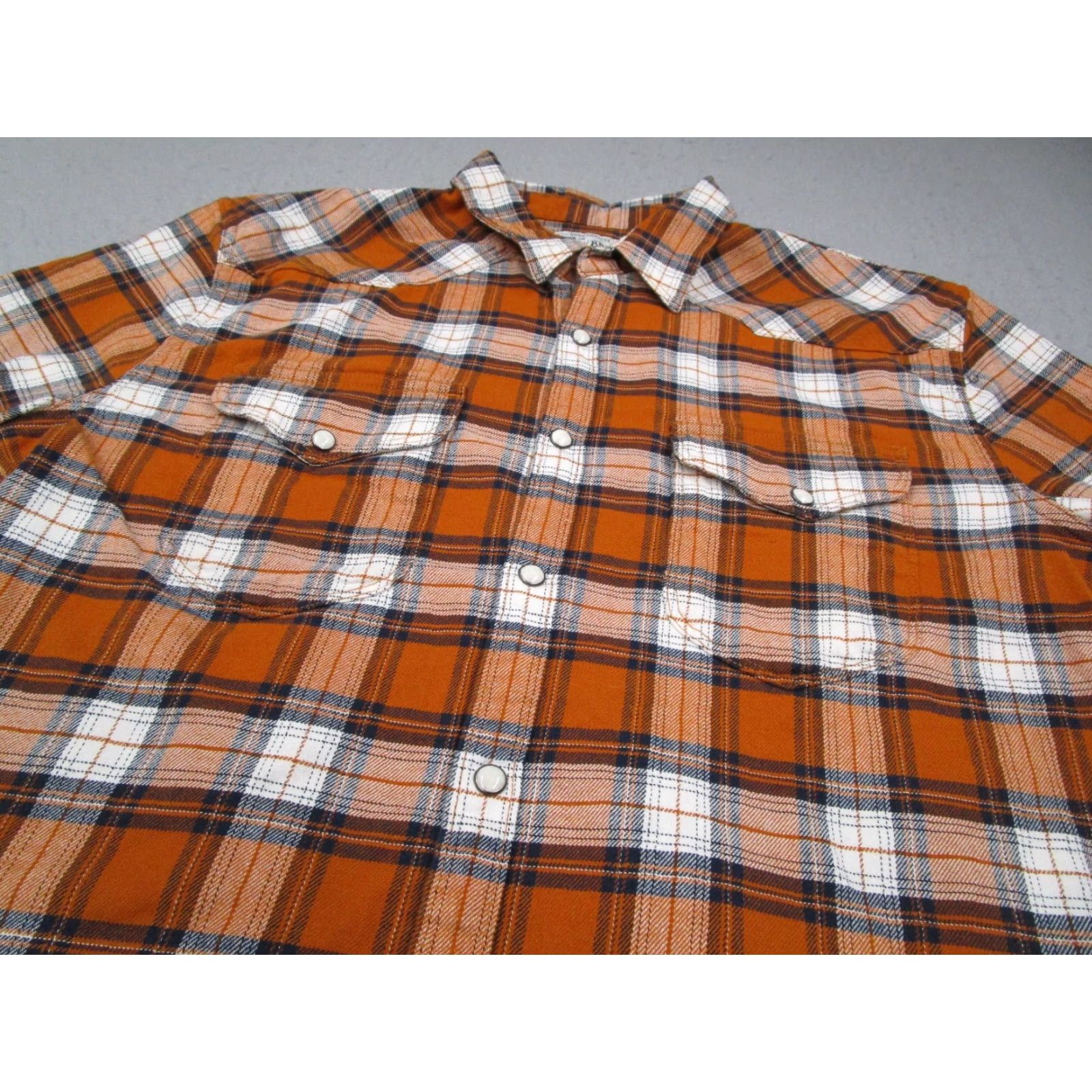 Lucky Brand Lucky Brand Men's Large Orange Plaid Button-Up Flannel Shirt Long Sleeve Pearl Snap Classic Casual Western Size US L / EU 52-54 / 3 - 2 Thumbnail