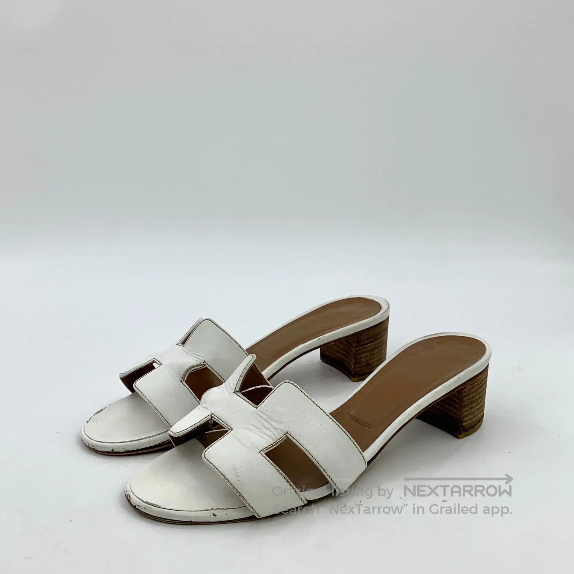 Hermes Hermes White H-shaped thick high-heeled sandals| Size US 6.5 / IT 36.5 - 1 Thumbnail