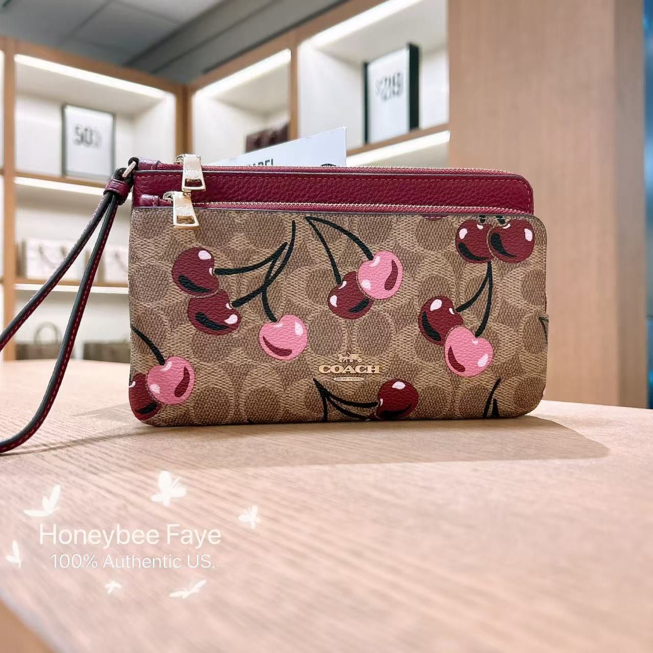 Coach 🍒 Double Zip Wallet In Signature Canvas With Cherry CZ763 Size ONE SIZE - 1 Thumbnail