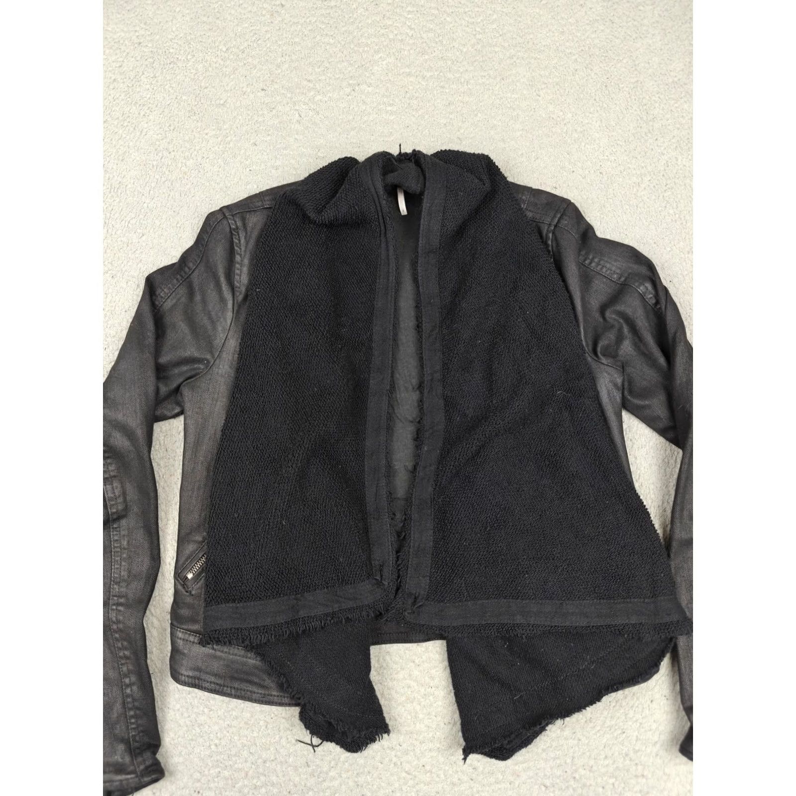 Free People Free People Black Denim Moto Jacket Womens 6 Shawl Knit Zip Pockets Collarless Size M / US 6-8 / IT 42-44 - 3 Thumbnail