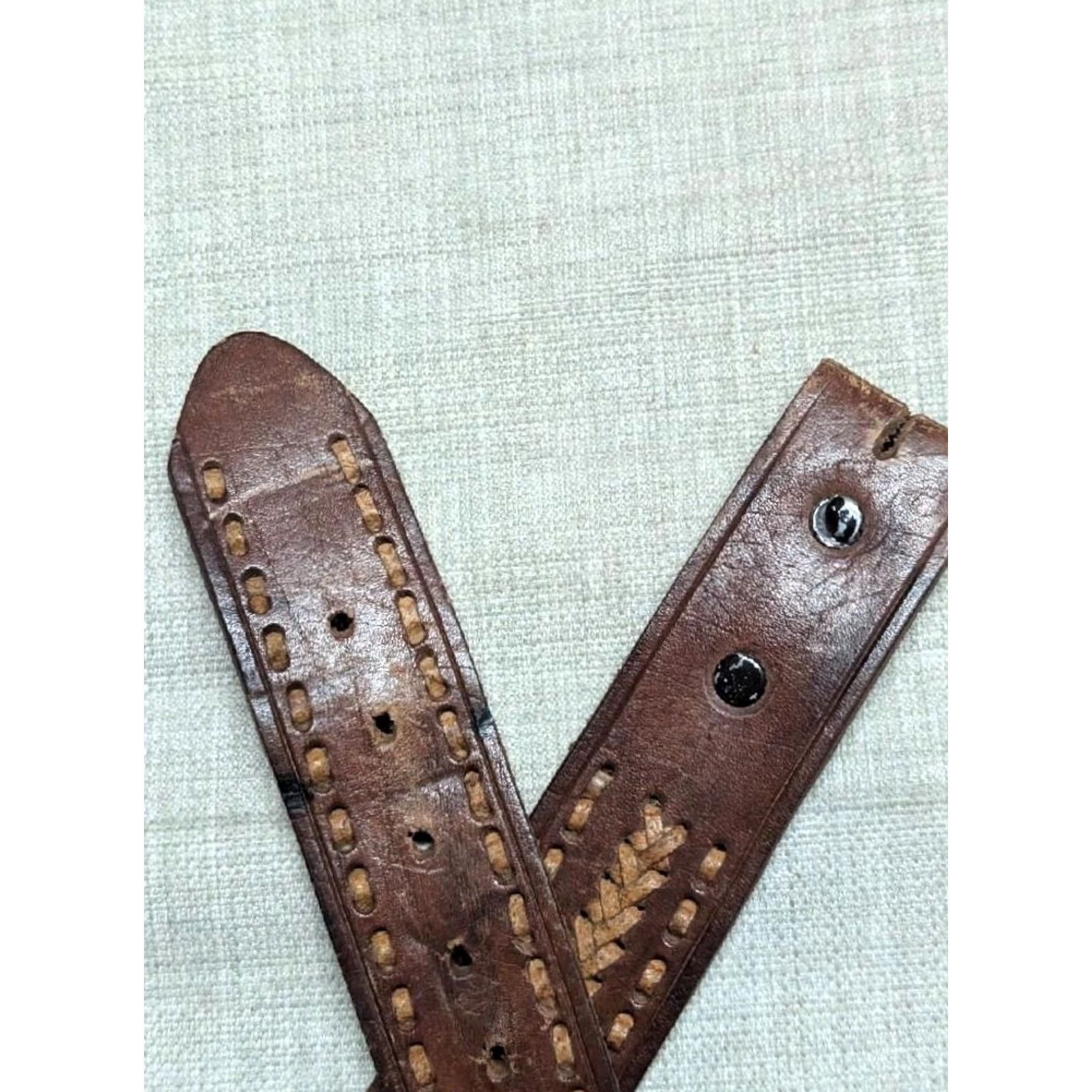 Vintage VINTAGE handcrafted western belt 34 brown leather cowhide full grain weave belt Mens Size 34 - 4 Thumbnail
