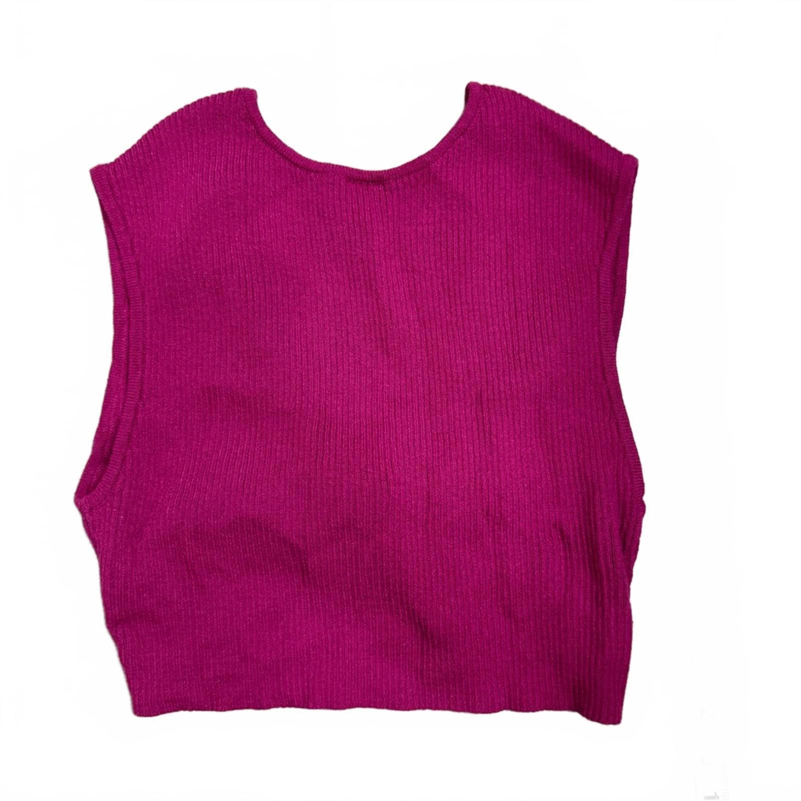 Designer Wild Fable Magenta Knit Crop Vest Sleeveless Tank Top- Sz M Size M / US 6-8 / IT 42-44 - 2 Thumbnail