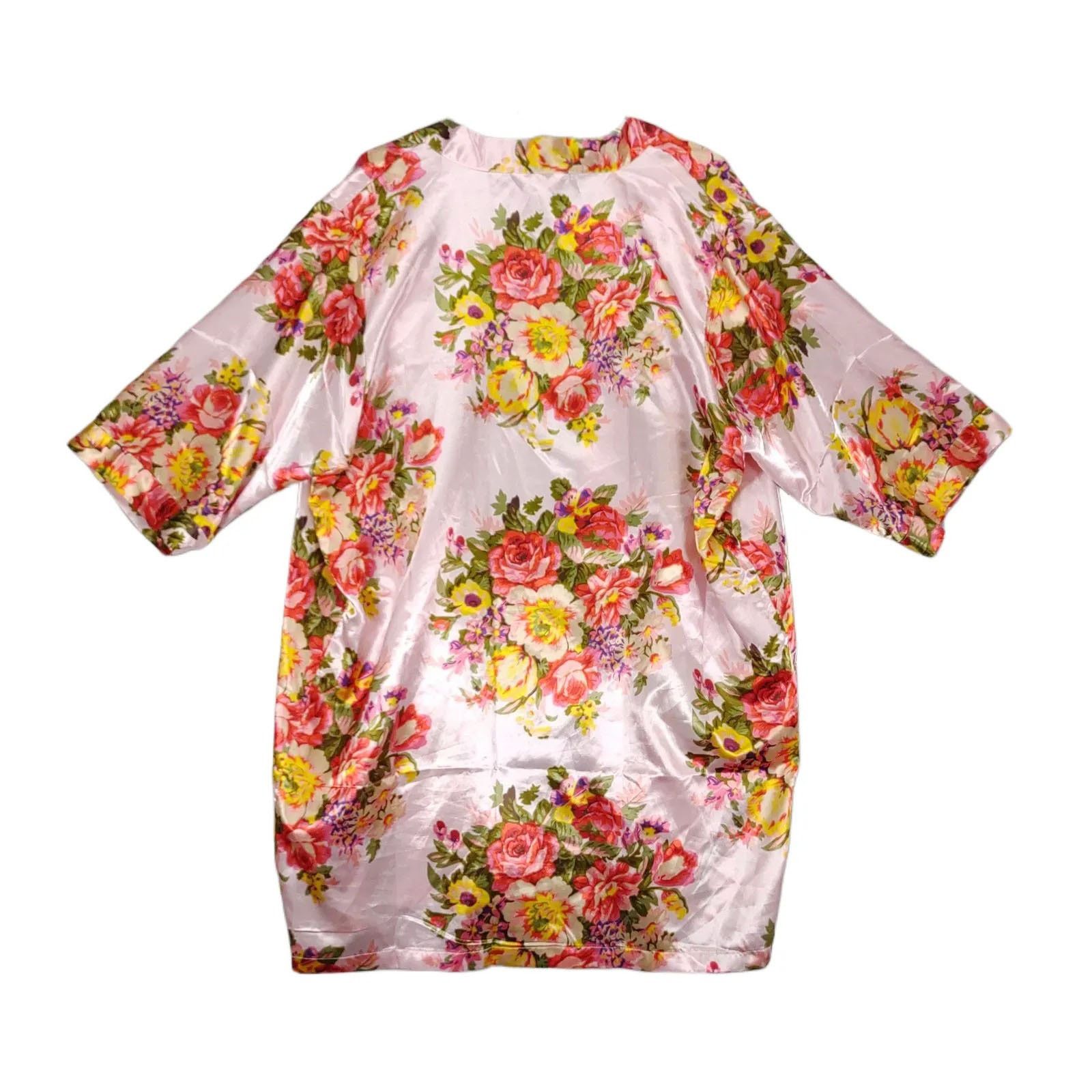 Other Miss to Mrs Pink Satin Floral Rose Bridal Kimono Robe OSFM Size ONE SIZE - 4 Thumbnail