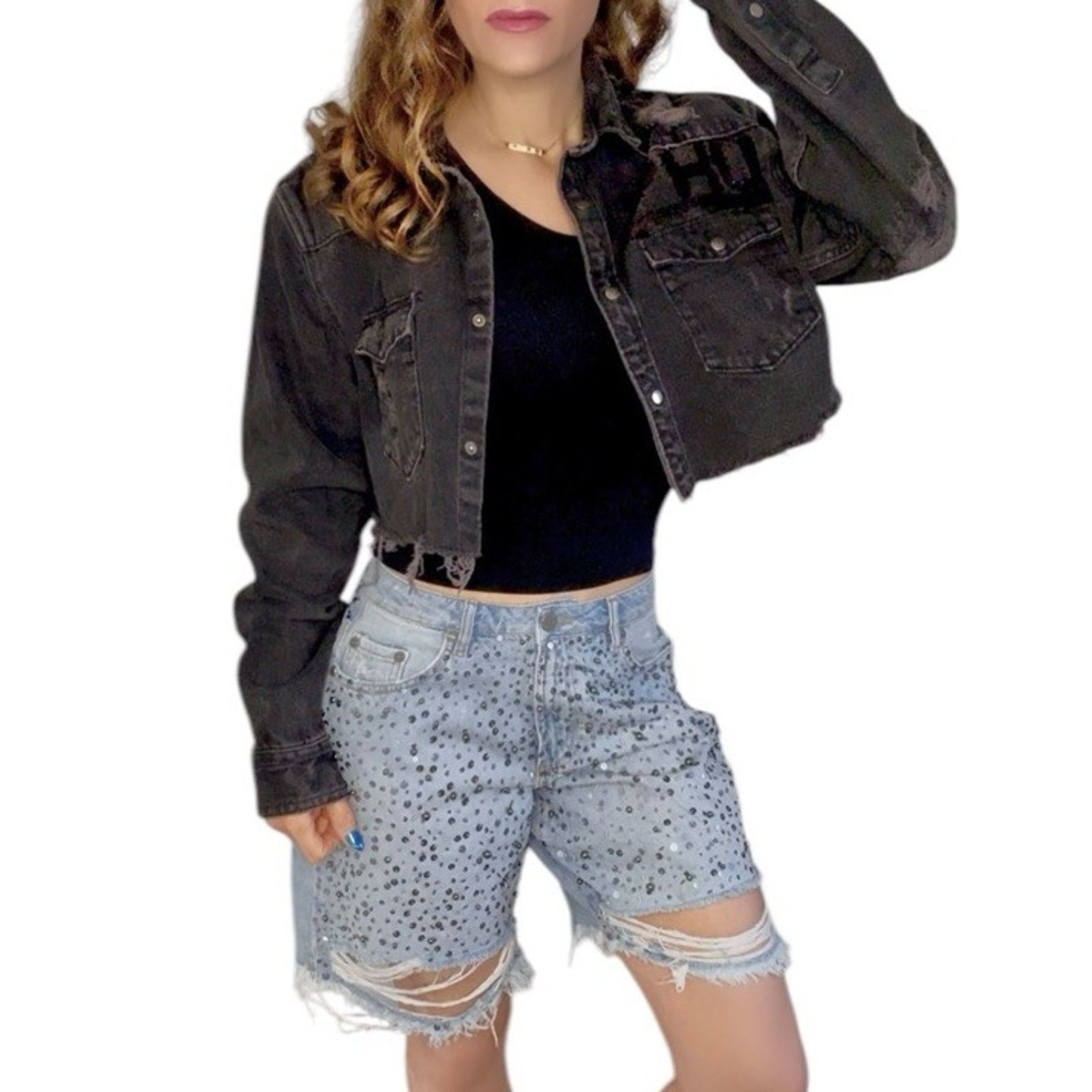 Zara Steven ZHU Deep House Electronic Music Upcycled Denim Jacket Size L / US 10 / IT 46 - 2 Thumbnail