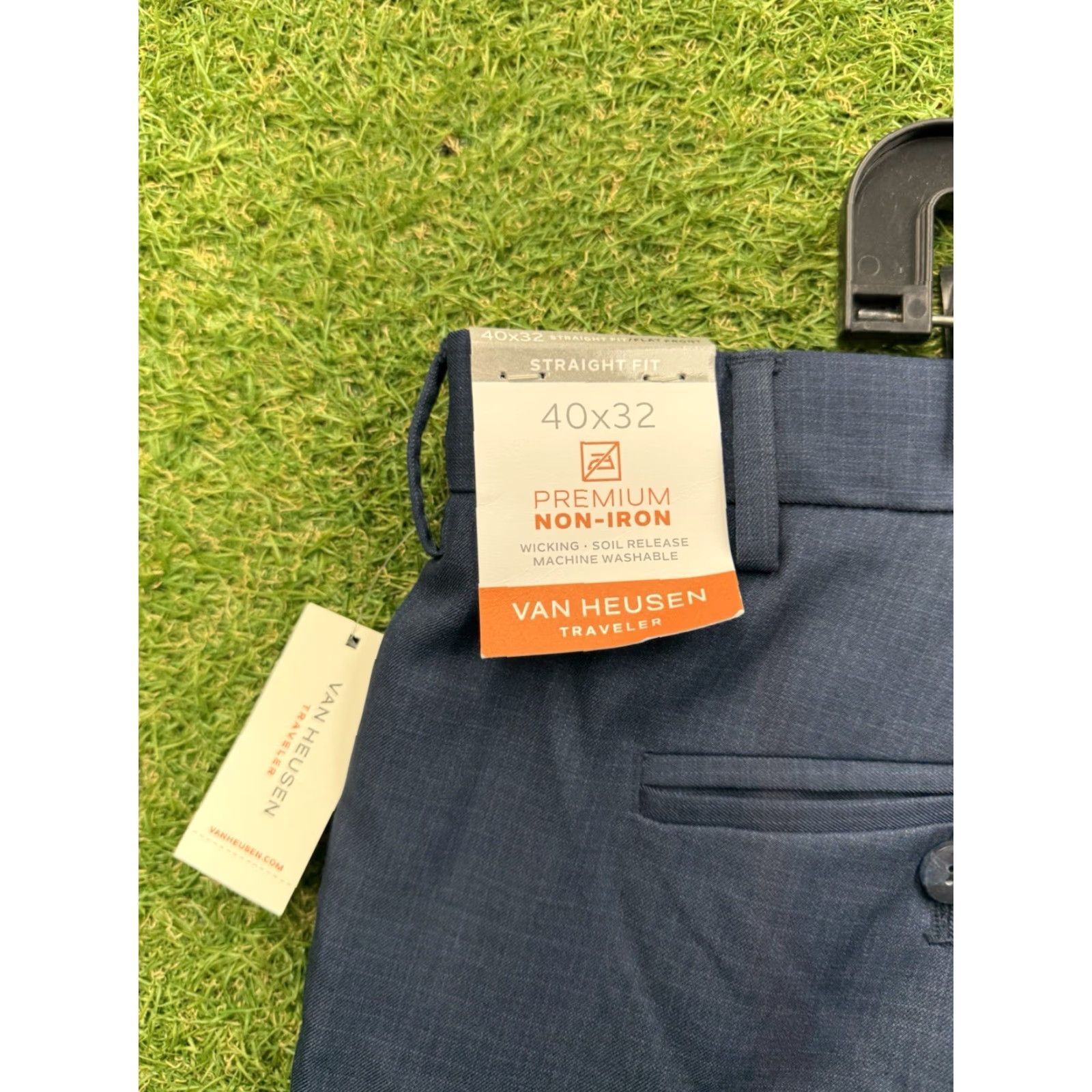 Van Heusen Traveler Dress Pants Mens 40x32 Navy Blue Slim Fit Wicking Flex  NWT - threedaughtersproperties.com