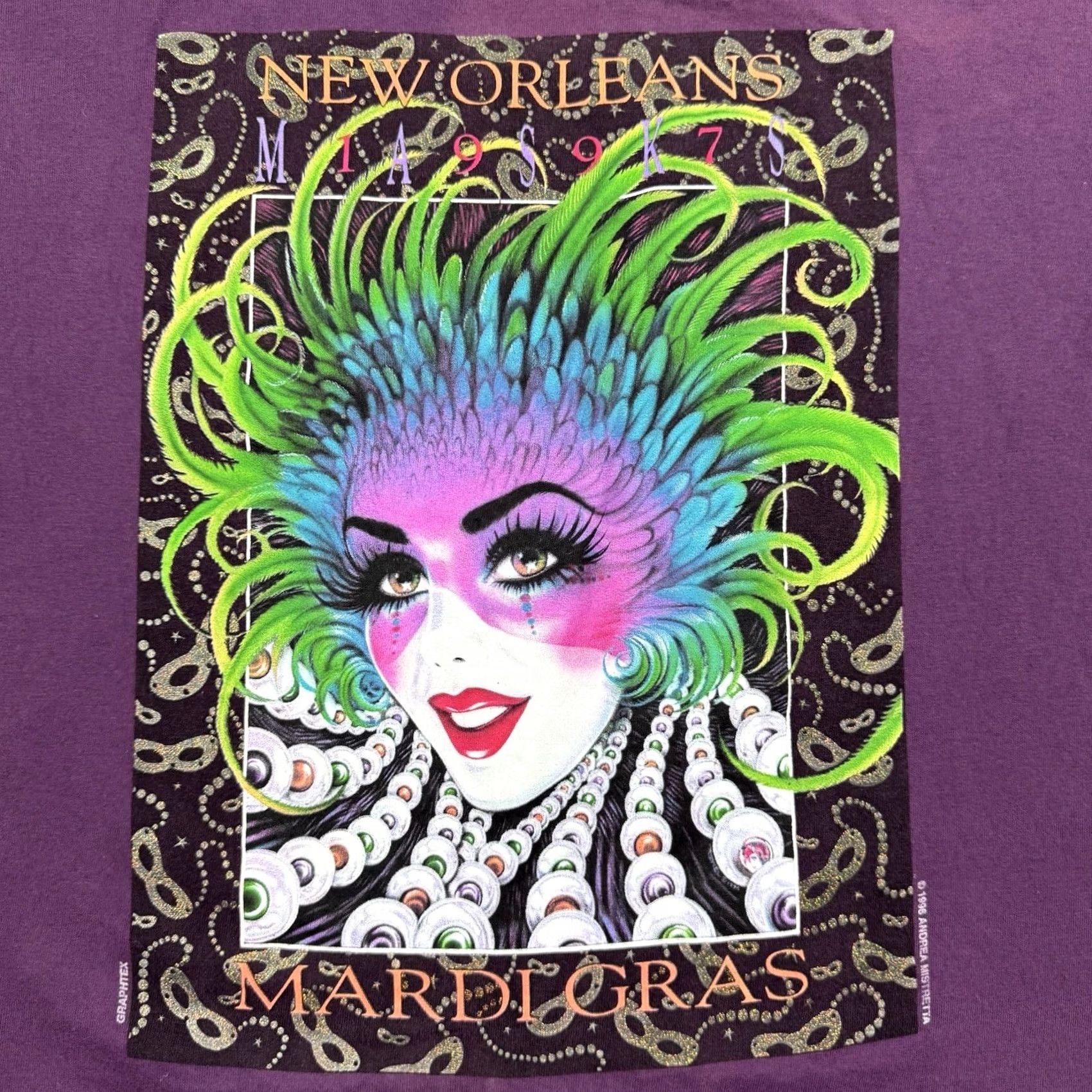 Anvil VINTAGE Anvil T-Shirt Shirt Adult Large Purple 90s USA Mardi Gras 1997 Art Party Mens Size US L / EU 52-54 / 3 - 2 Thumbnail