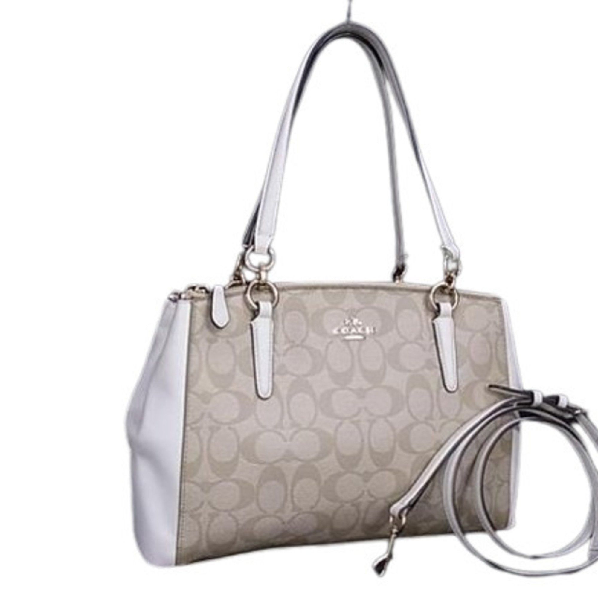 Coach COACH Tote Bag Small Christy Carriole F58291 Beige x Ivory Leather Women's Signature Crossbody Size ONE SIZE - 1 Thumbnail