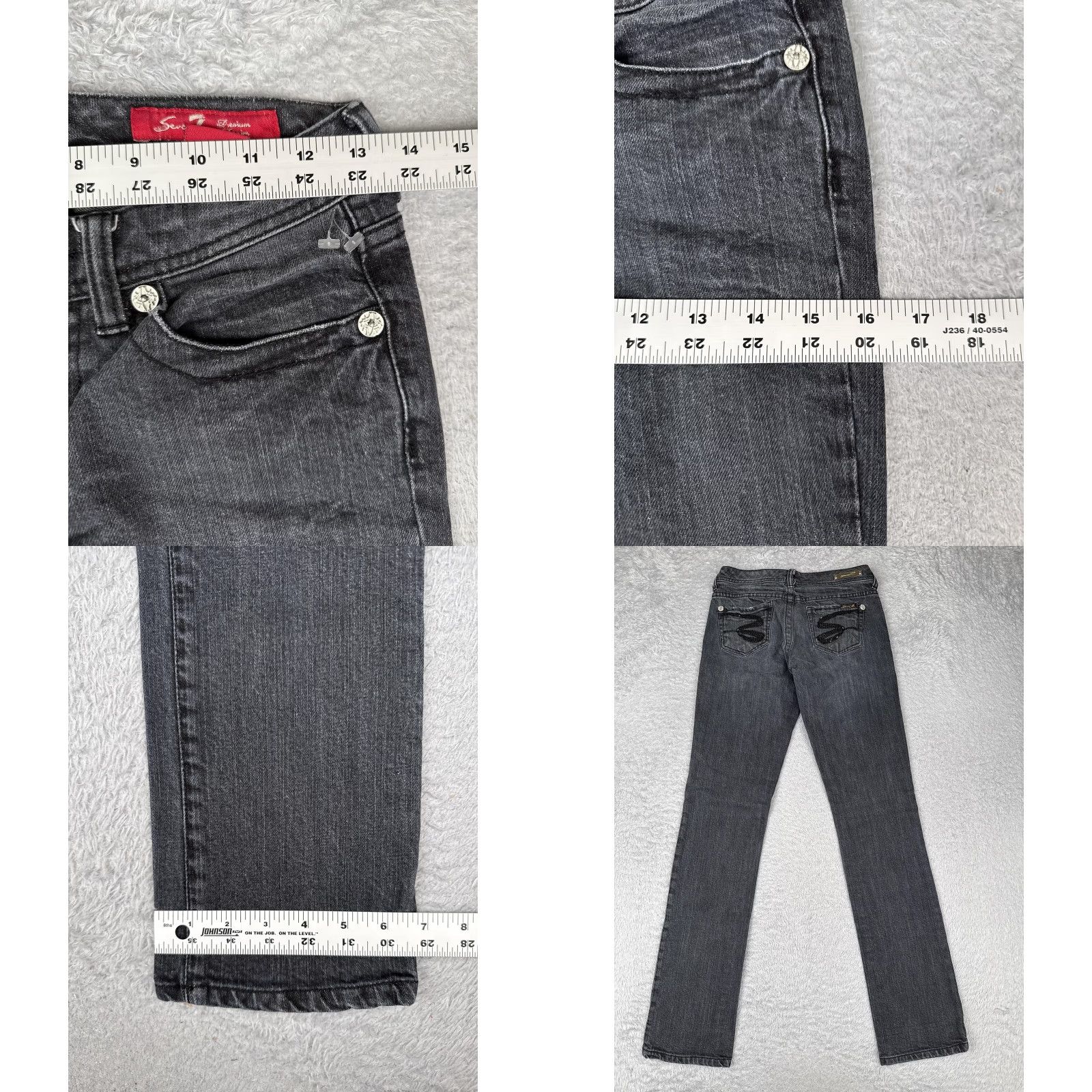 Vintage Seven7 Jeans Women 24 Black Gray Straight Leg Denim Pockets Sequin 24x33 Size 42" / US 20 - 9 Thumbnail