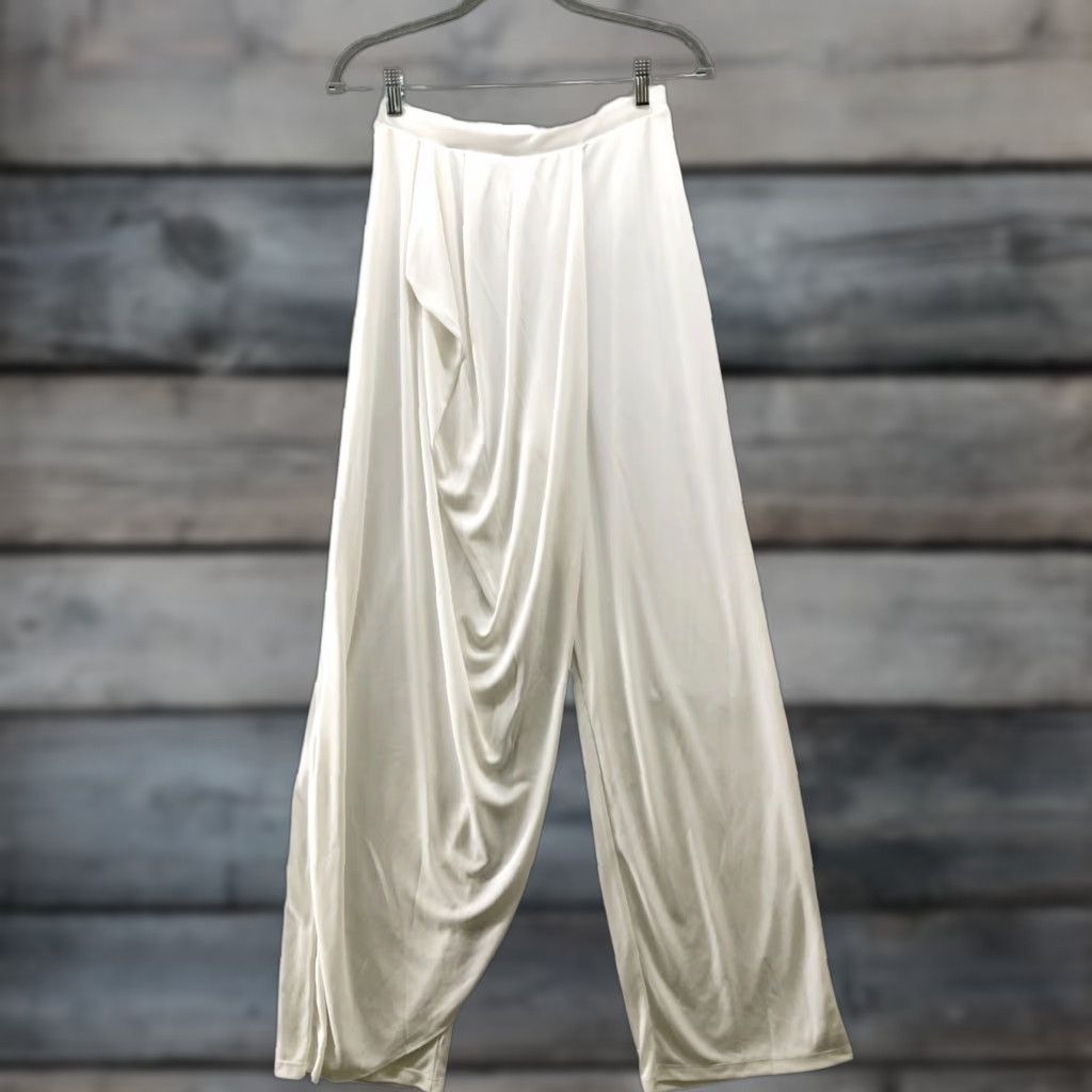 Zara Zara High Waisted Drape Front Pants Womens S White Wide Leg Pull On Stretchy Size 28" / US 6 / IT 42 - 1 Thumbnail