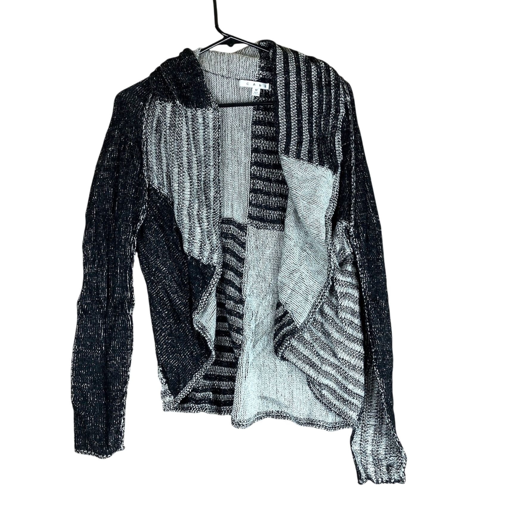 Vintage Cabi Womens Sweater Black Gray Open Front Cardigan Patchwork #483 Medium Cardigan, Sweater, Open Front, Patchwork, Black, Gray, M, Womens Size M / US 6-8 / IT 42-44 - 2 Thumbnail