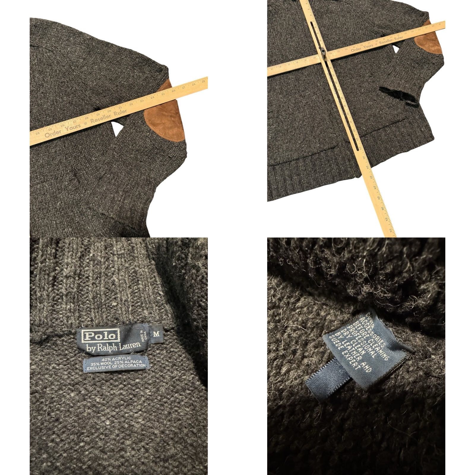 Polo Ralph Lauren VINTAGE Polo Ralph Lauren Full Zip Sweater Men M Gray Alpaca Wool Knit Leather Elbow Patch Slim Pockets Mock Neck Long Sleeve Size US M / EU 48-50 / 2 - 10 Thumbnail