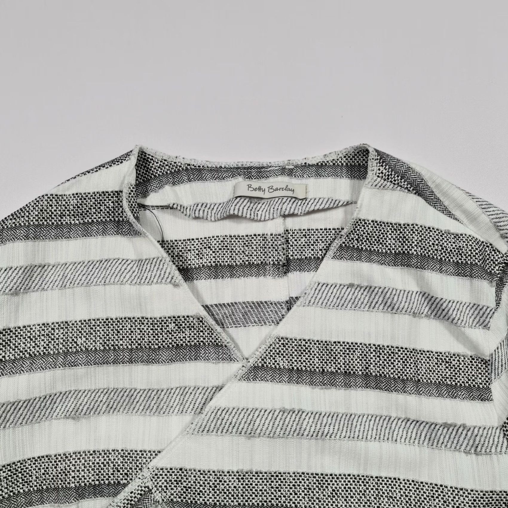 Vintage Betty Barclay Womens Cardigan White 14 UK Striped 3/4 Sleeves Open Front Size XL / US 12-14 / IT 48-50 - 2 Thumbnail