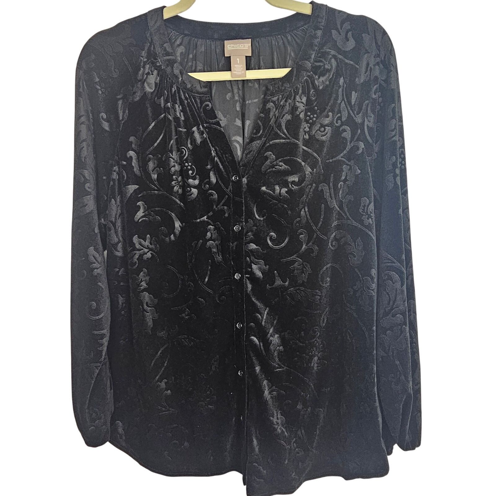 Chicos Chicos Womens Velvet Floral Blouse Elegant Dark Romance Size M / US 6-8 / IT 42-44 - 1 Thumbnail