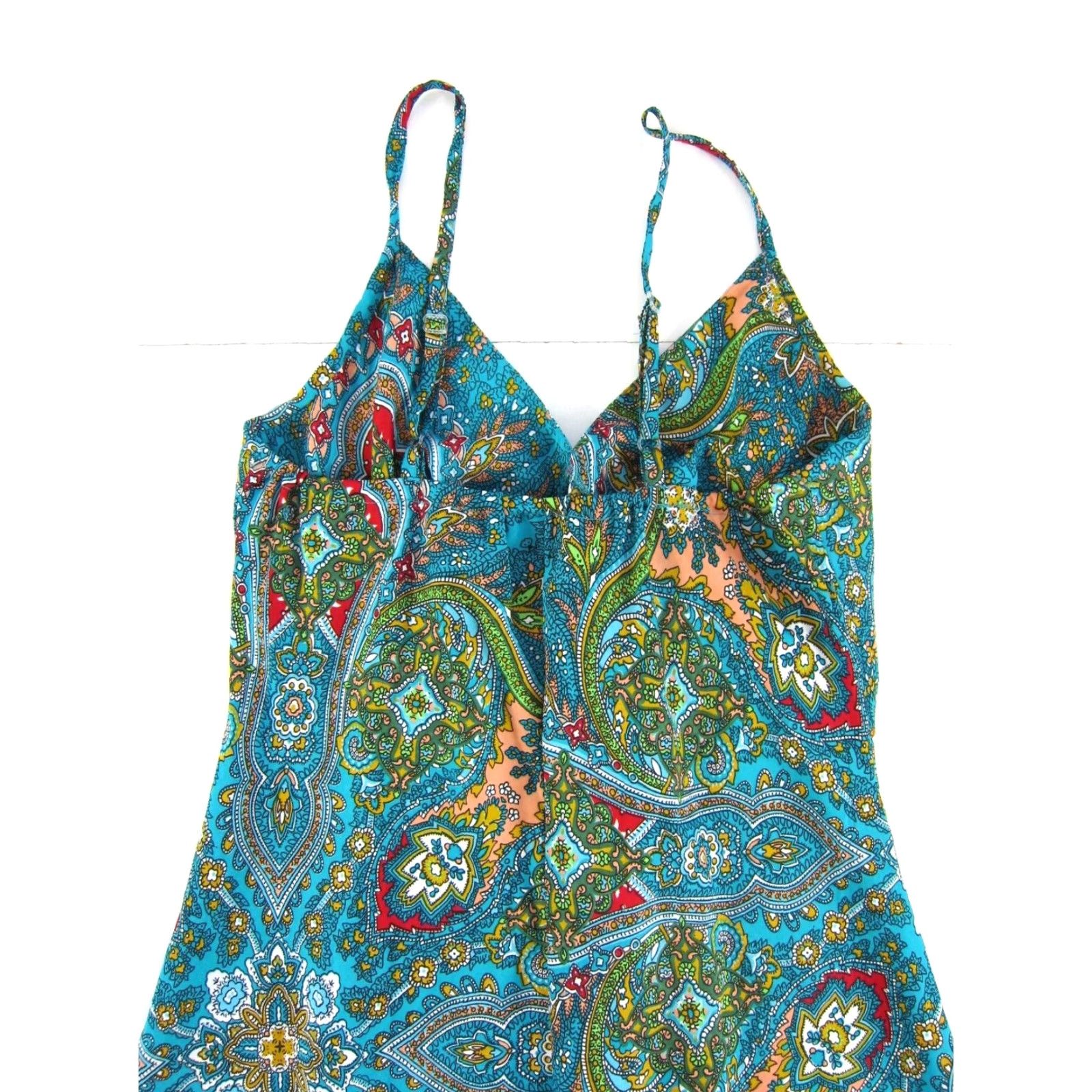 Vintage Coline Blue Red Floral Asymmetrical V-Neck Spaghetti Strap Slip Tank Dress Large Size L / US 10 / IT 46 - 5 Thumbnail