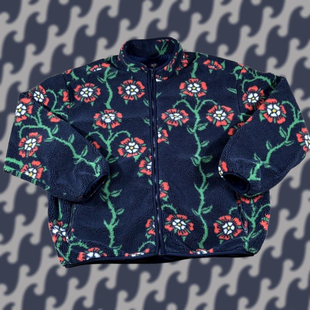 Vintage Blazer Shirt Jacket Mens XL Blue Fleece Long Sleeve Rose Print Puffer Breathable Pocket Stand-Up Collar Casual Travel Workwear Size US XL / EU 56 / 4 - 1 Thumbnail