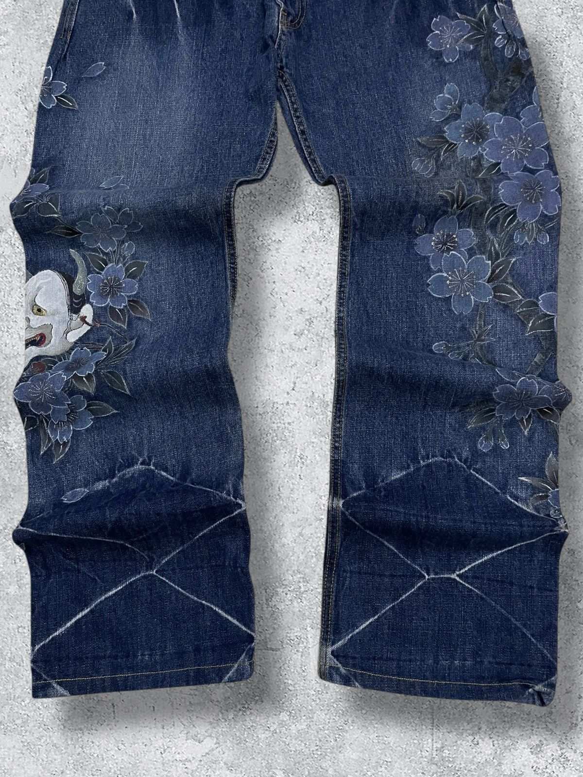Beauty Beast Vintage Japan 90’s Karakuri Tamashi Satanic Face Jeans Size US 34 / EU 50 - 3 Thumbnail