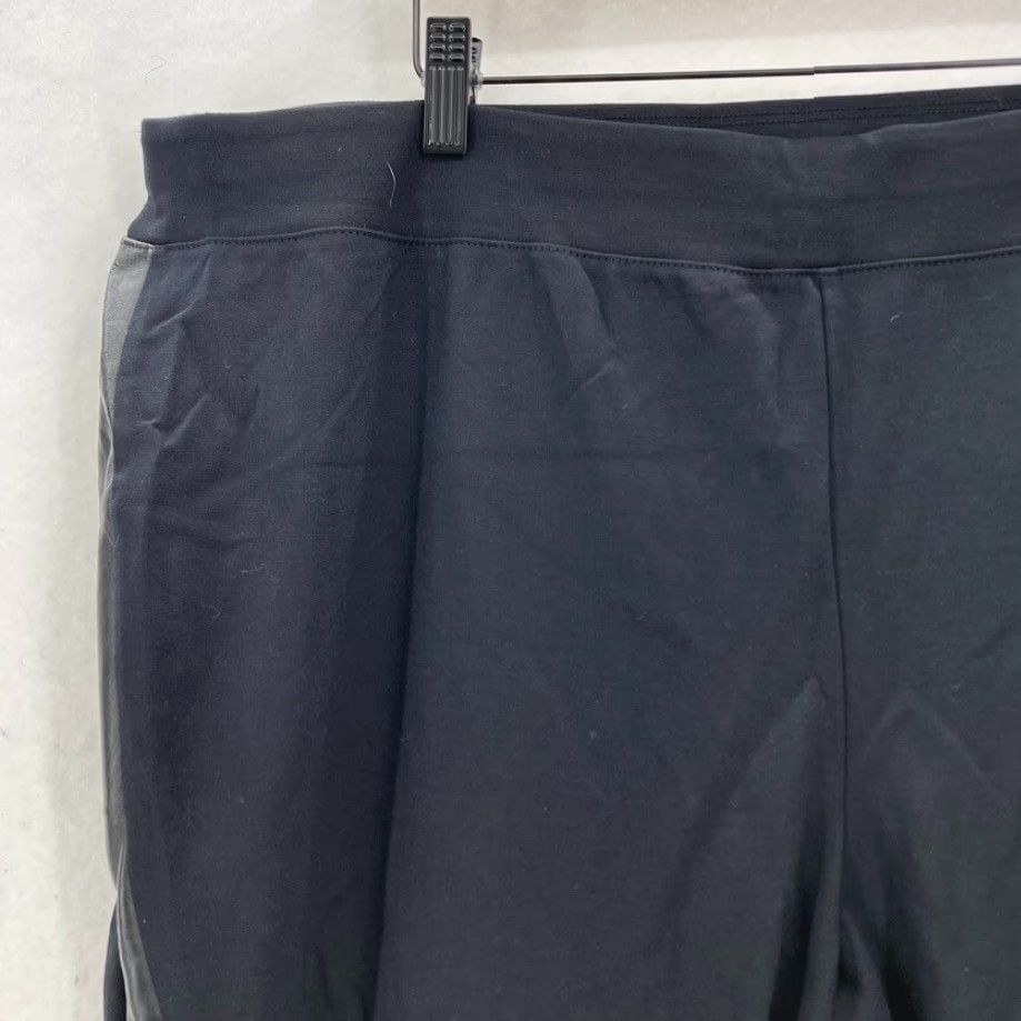 Vintage Catherines Secret Slimmer Knit Leggings Women's 2X Black Faux Leather Stripe NWT Leggings Size 40" / US 18 - 3 Thumbnail