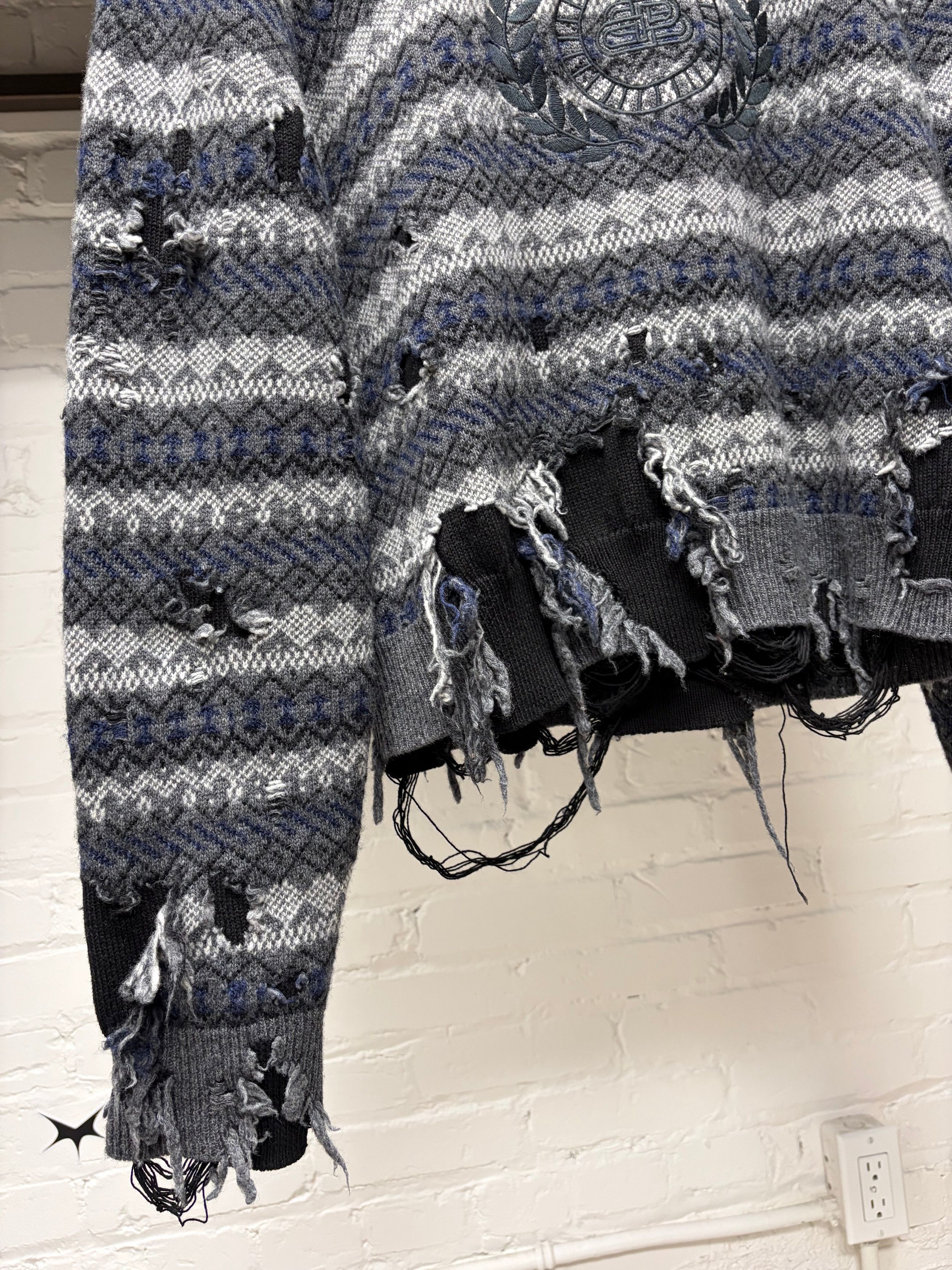 Balenciaga AW2021 Balenciaga ‘Fair Isle’ Distressed Knit Sweater Size US M / EU 48-50 / 2 - 2 Thumbnail