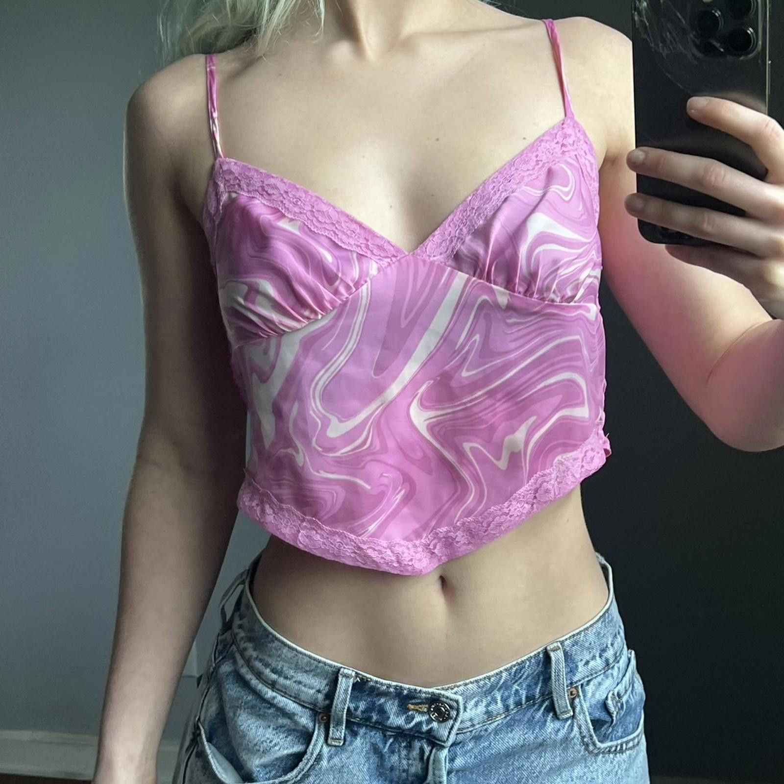 Other Pink & white marble print lace trim cami top Size S / US 4 / IT 40 - 2 Thumbnail