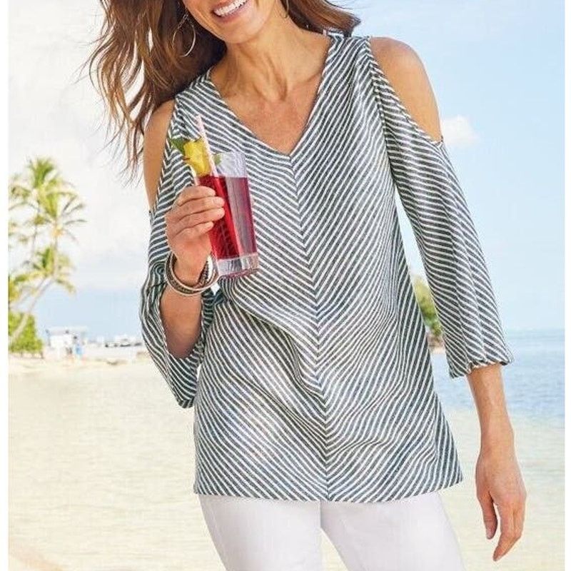 Soft Surroundings NWT Soft Surroundings Landfall Tunic Linen Cold Shoulder PXS Size XS / US 0-2 / IT 36-38 - 1 Thumbnail