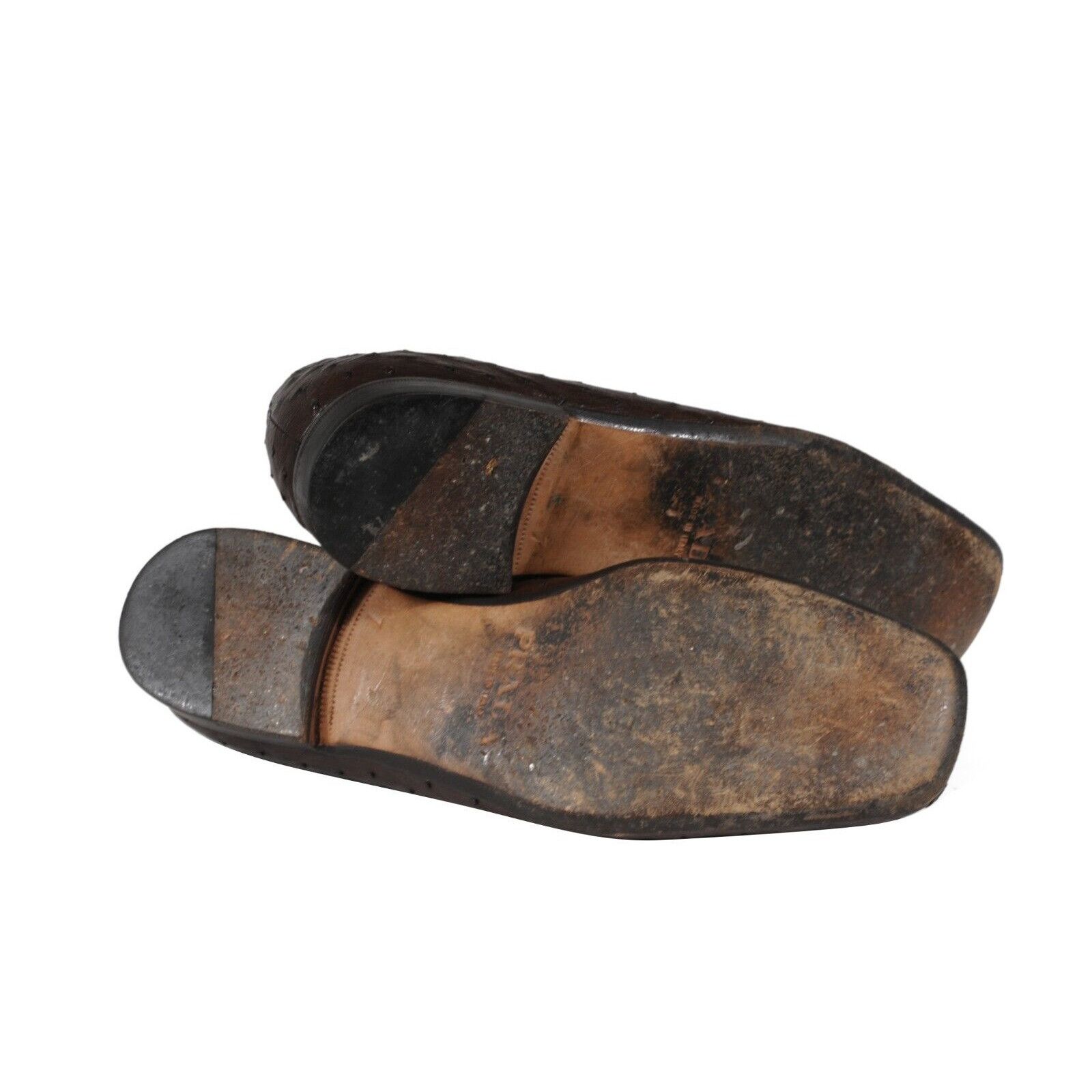Prada Penny Loafers Brown Ostrich Leather Slip On - 02476 Size US 8 / EU 41 - 10 Thumbnail