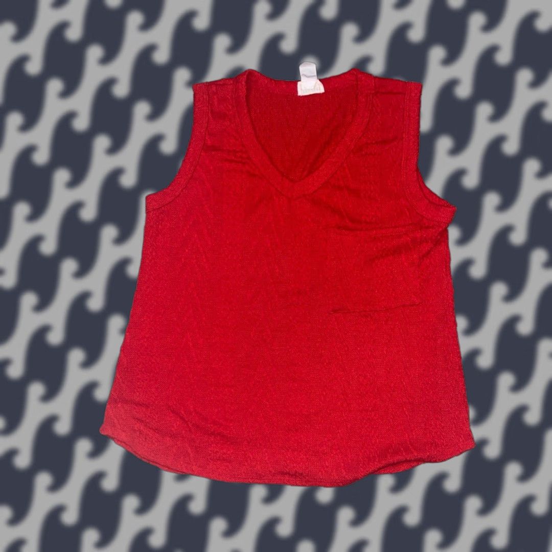 Vintage VINTAGE Bibi Womens Sweater Vest Shirt Sleeveless Red Christmas 90s Holiday Pullover V-Neck Stretch Cap Sleeve Shirt Women S Red Shirt Womens Size S / US 4 / IT 40 - 1 Thumbnail