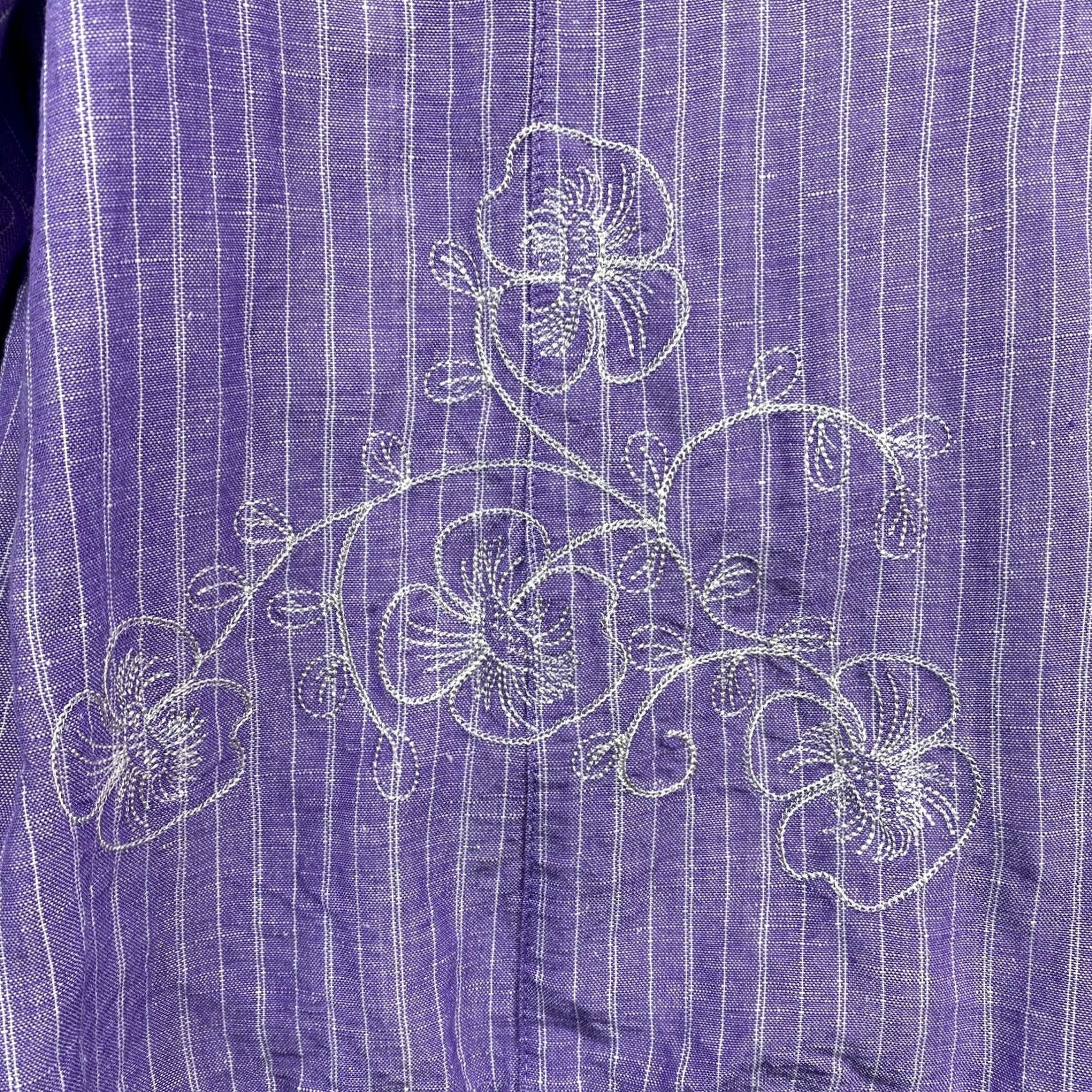 Vintage Maggie Barnes Blazer Jacket 2X Purple Striped Embroidered Linen Blazer Women Size XXL / US 16-18 / IT 52-54 - 2 Thumbnail