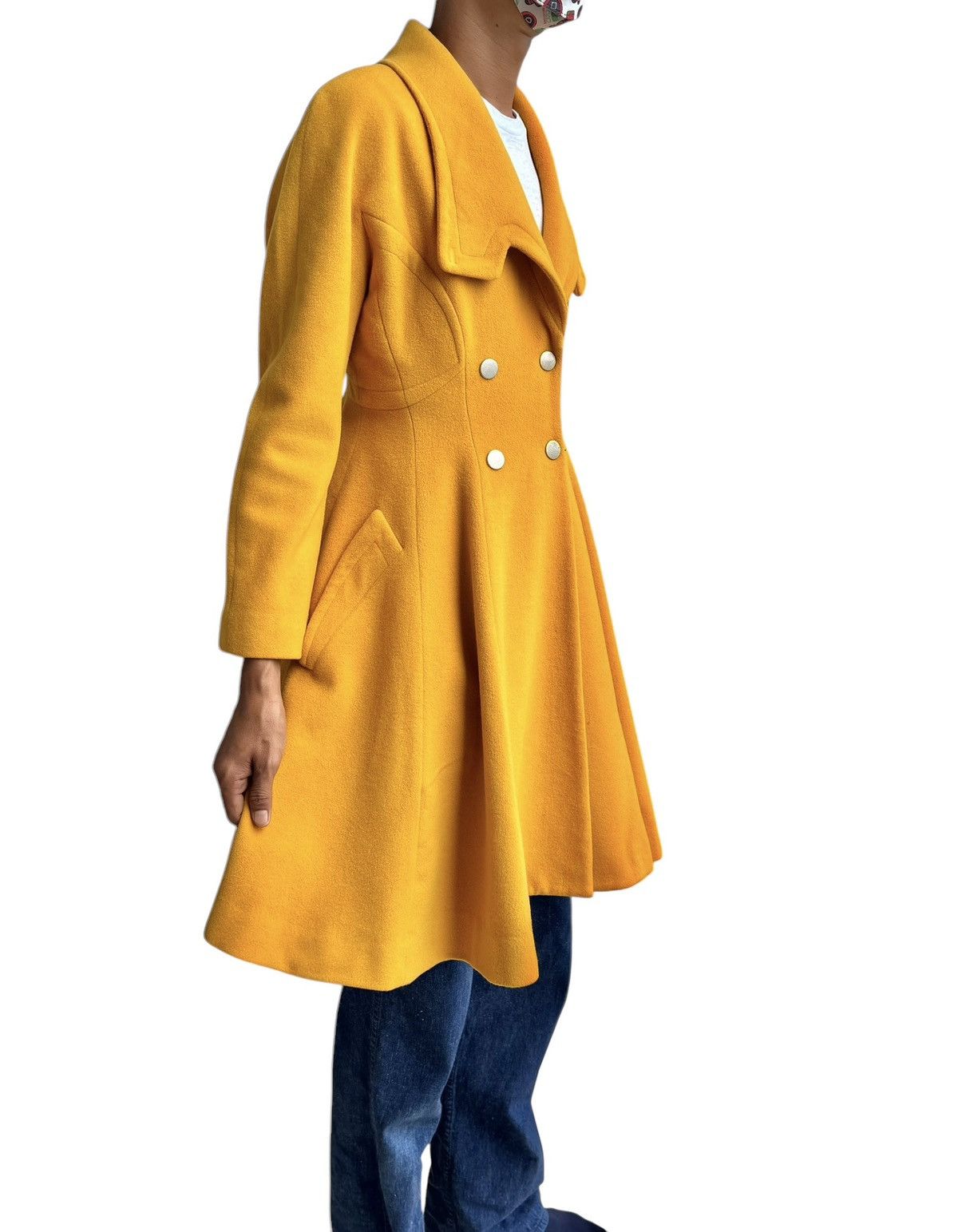 Mugler 🔥Rare Vintage 80s Thierry Mugler Mustard Yellow Wool Coat Size M / US 6-8 / IT 42-44 - 17 Thumbnail