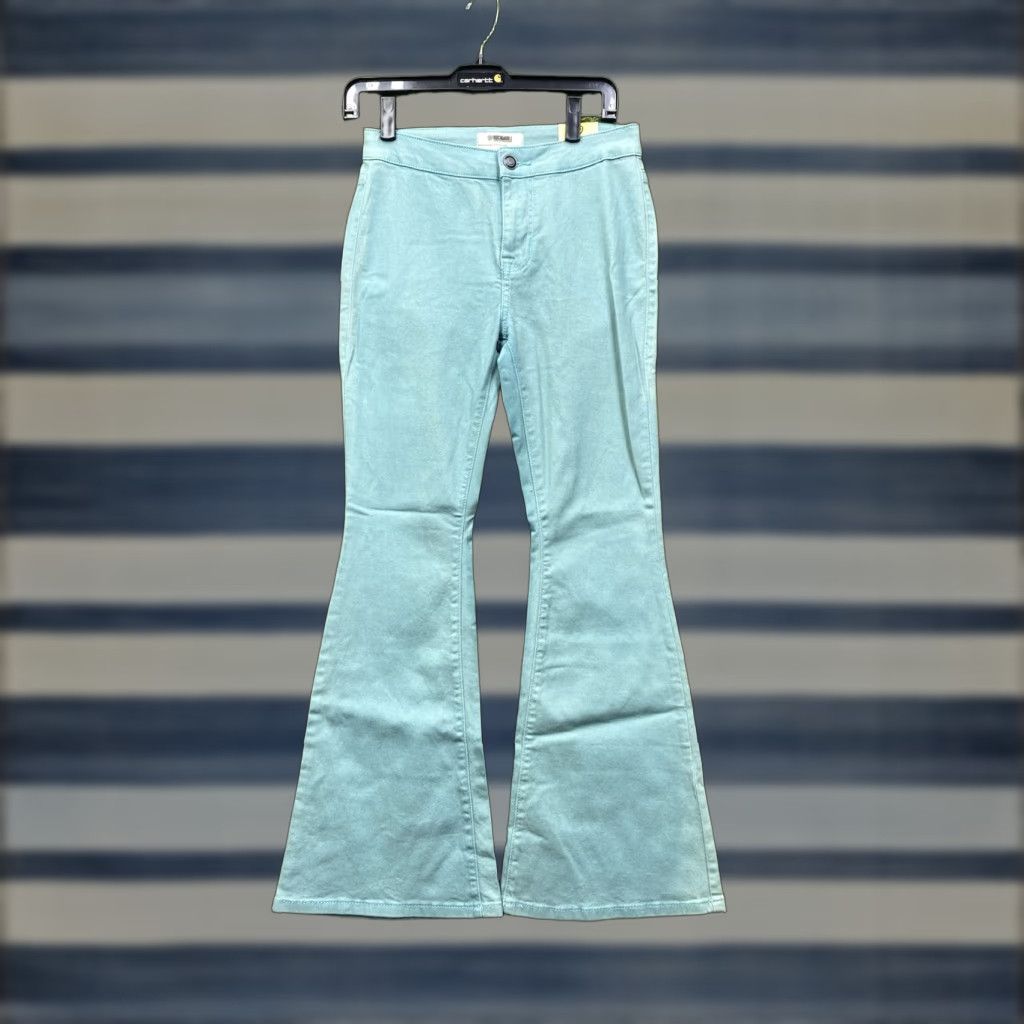Bell Rock & Roll Jeans Womens 27x30 Bell Bottom Flare Button Denim Teal NWT Bargain Size 27" / US 4 / IT 40 - 1 Thumbnail