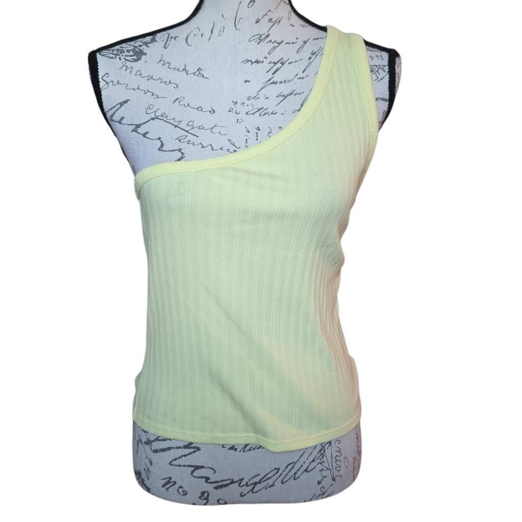 American Eagle Outfitters American Eagle Women's Sz Large Yellow Ribbed One Shoulder T Size L / US 10 / IT 46 - 1 Thumbnail
