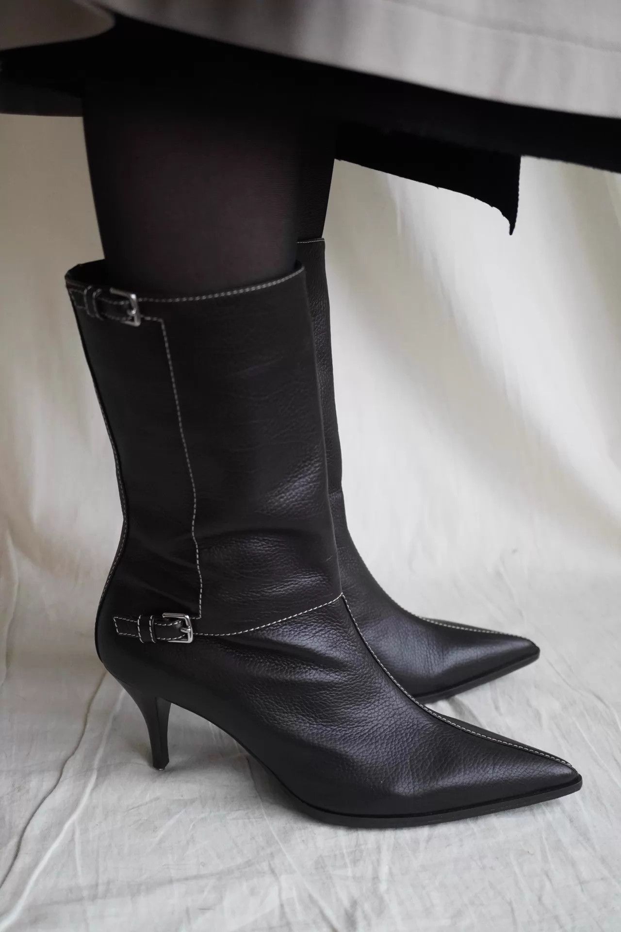 Hermes Rare 2000s Hermes White Stitch Low Heel Boots 38 Size US 7.5 / IT 37.5 - 4 Thumbnail