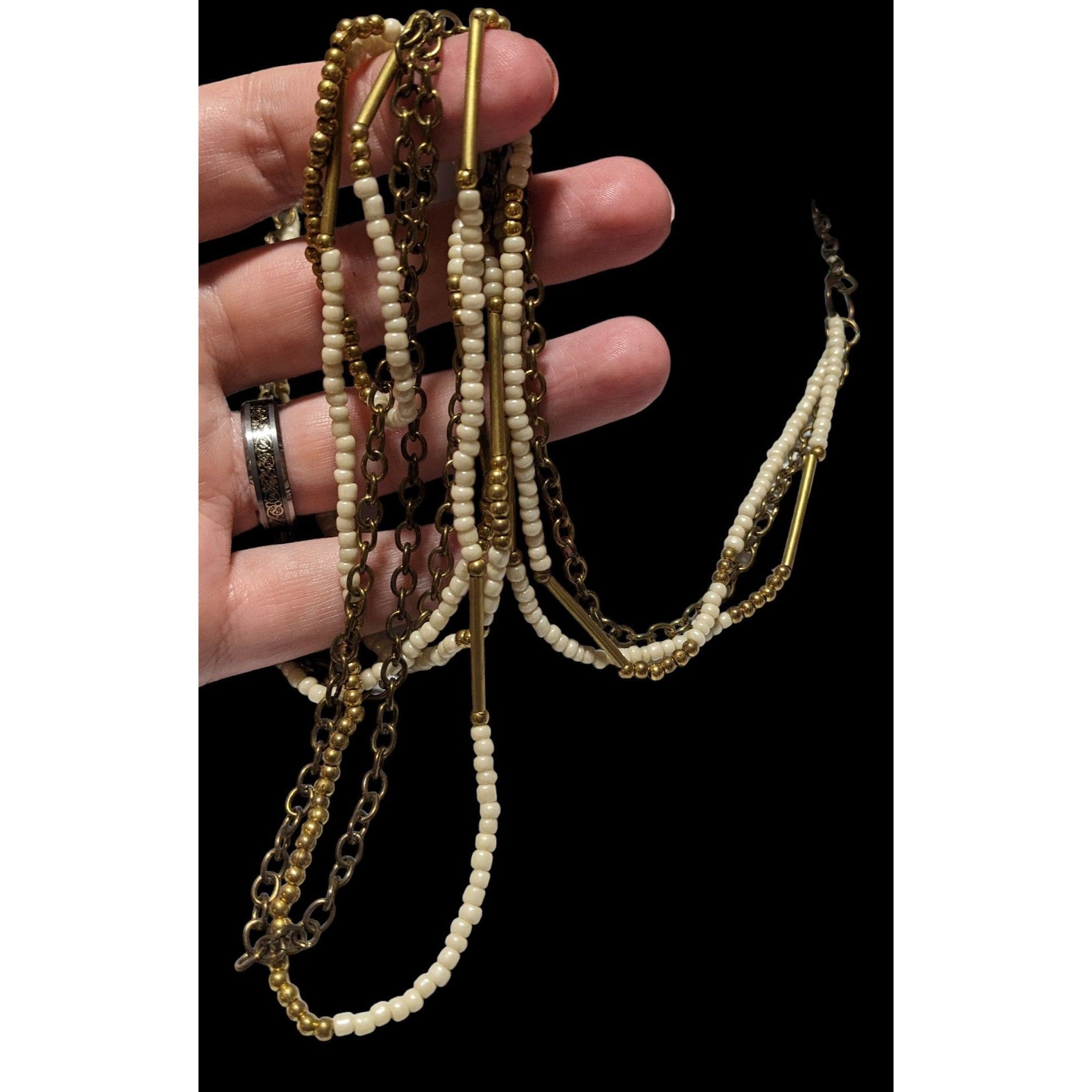 Other Gold White Multilayer Bohemian Necklace Size ONE SIZE - 2 Thumbnail
