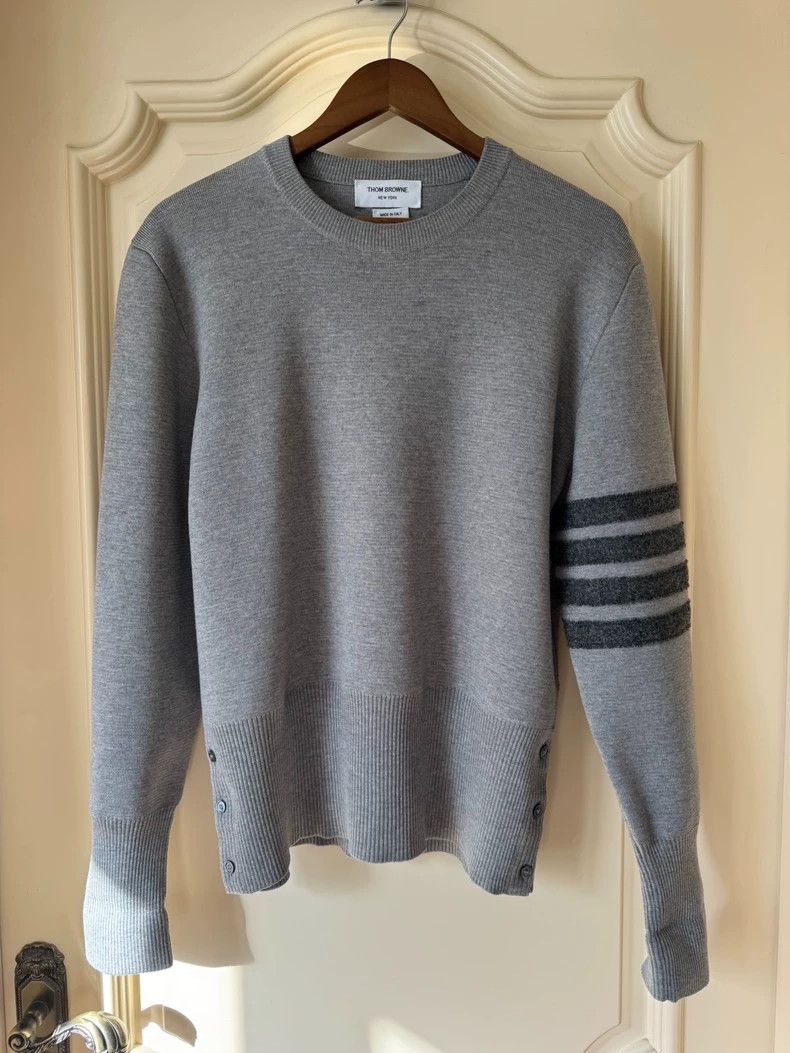Thom Browne Thom browne Gray four-striped round-neck pullover sweater 2 Size US L / EU 52-54 / 3 - 1 Thumbnail