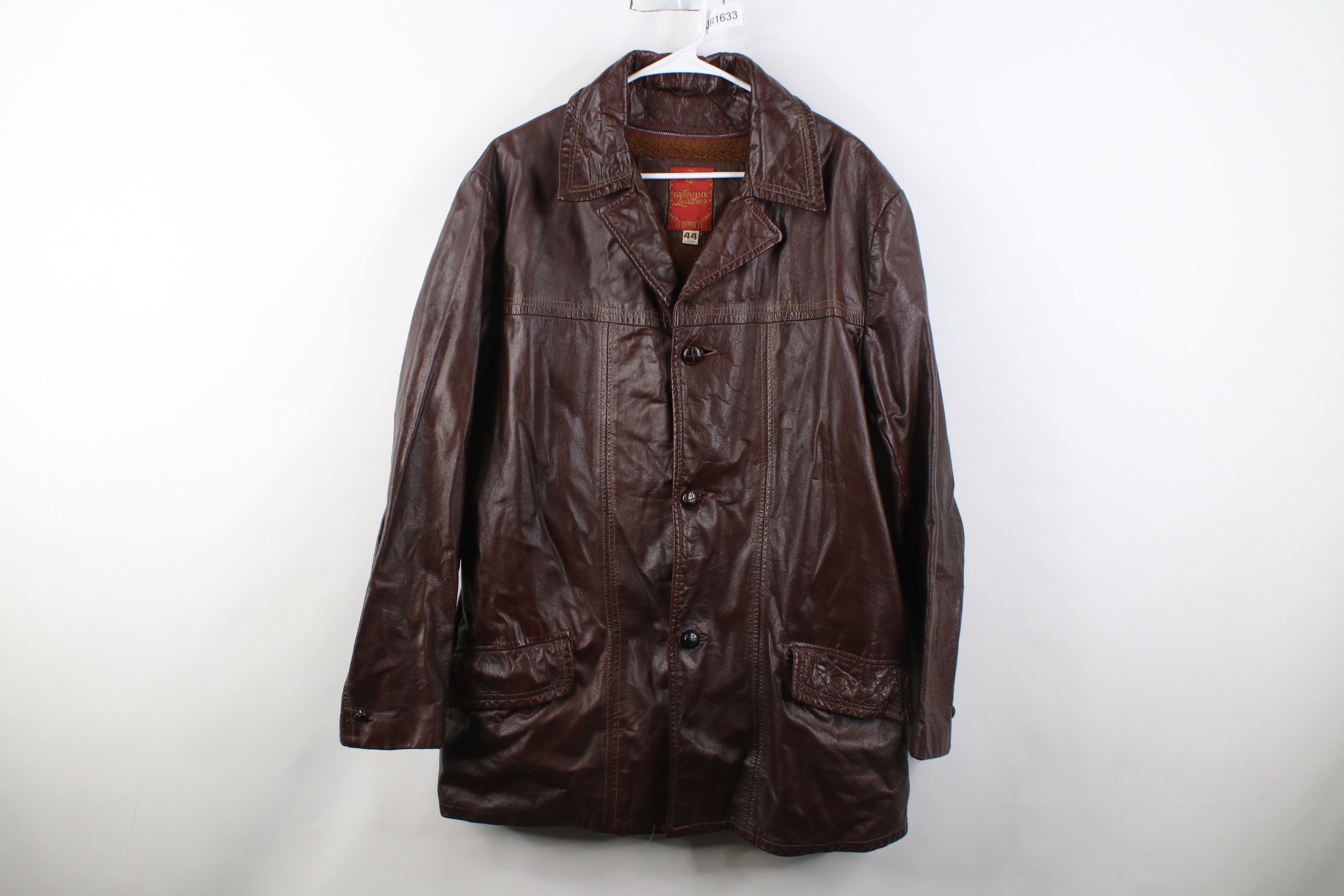Vintage Vintage 70s Streetwear Leather Collared Jacket Brown USA Size US XXL / EU 58 / 5 - 1 Thumbnail