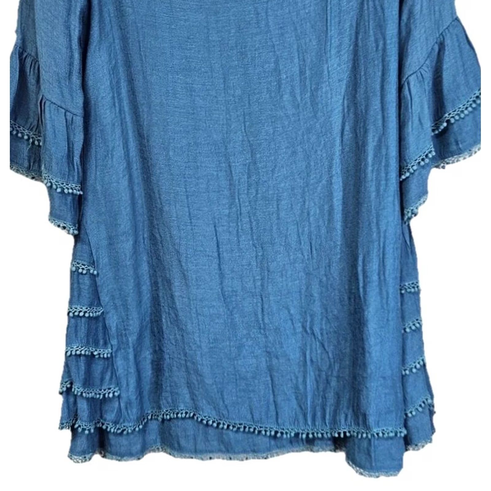 Bell Sassybling Blouse Bell Sleeves Teal Boho Round Neck 3/4 Sleeve Small Womens Tunic Blouse Shirt Size S / US 4 / IT 40 - 3 Thumbnail