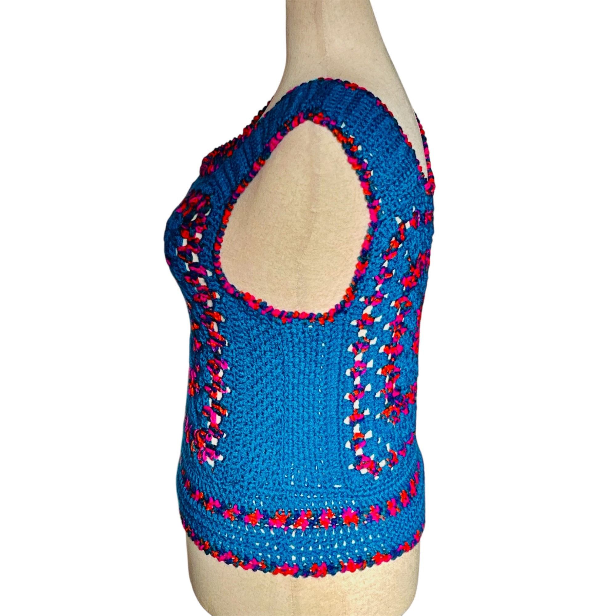 Handmade Crochet Vest Tank Top Retro 70's Hippy Granny Square Rib Tic Size XXL / US 16-18 / IT 52-54 - 2 Thumbnail