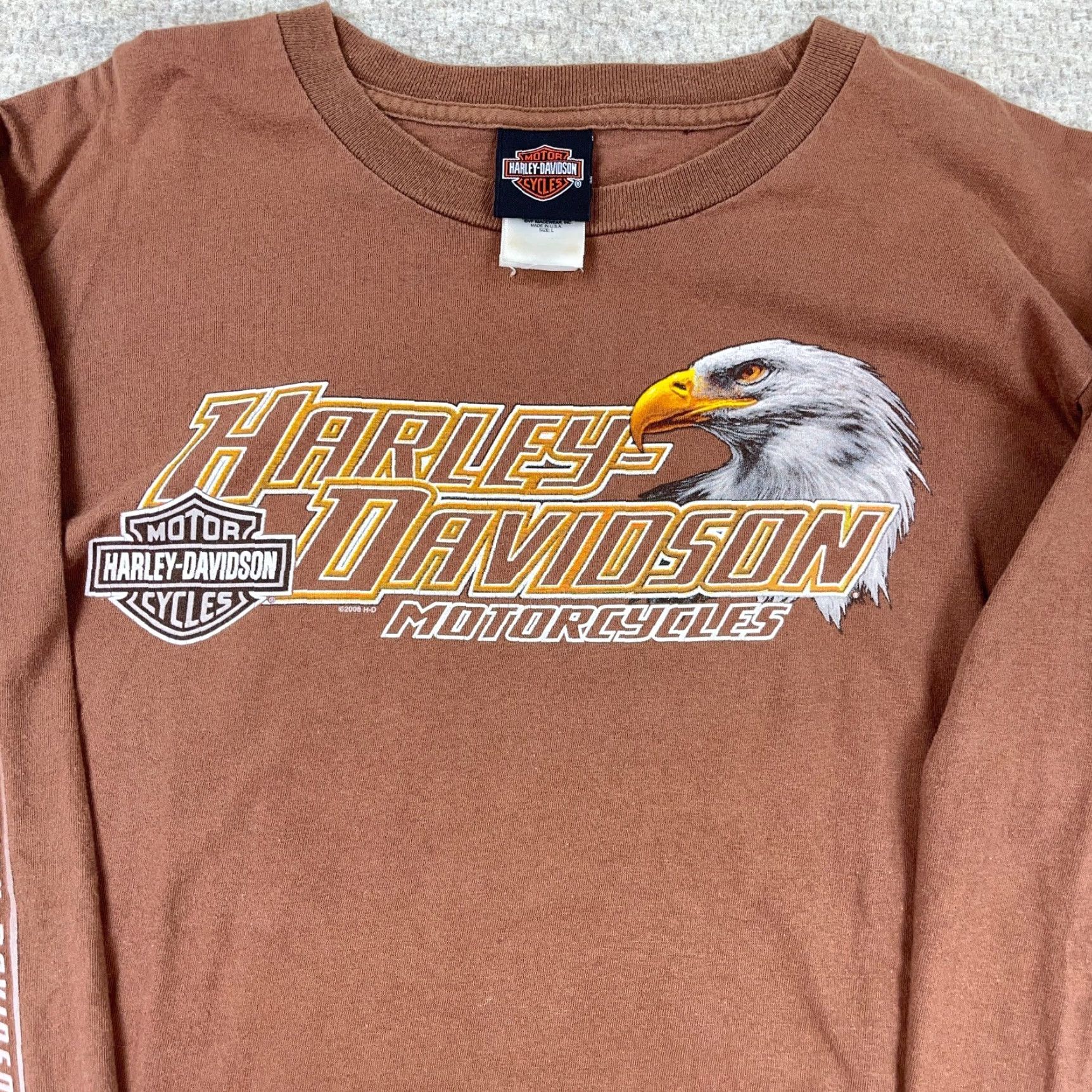Harley Davidson VINTAGE Harley-Davidson Graphic Shirt Men Large Brown Long Sleeve 90s Eagle Logo Retro Biker Size US L / EU 52-54 / 3 - 3 Thumbnail