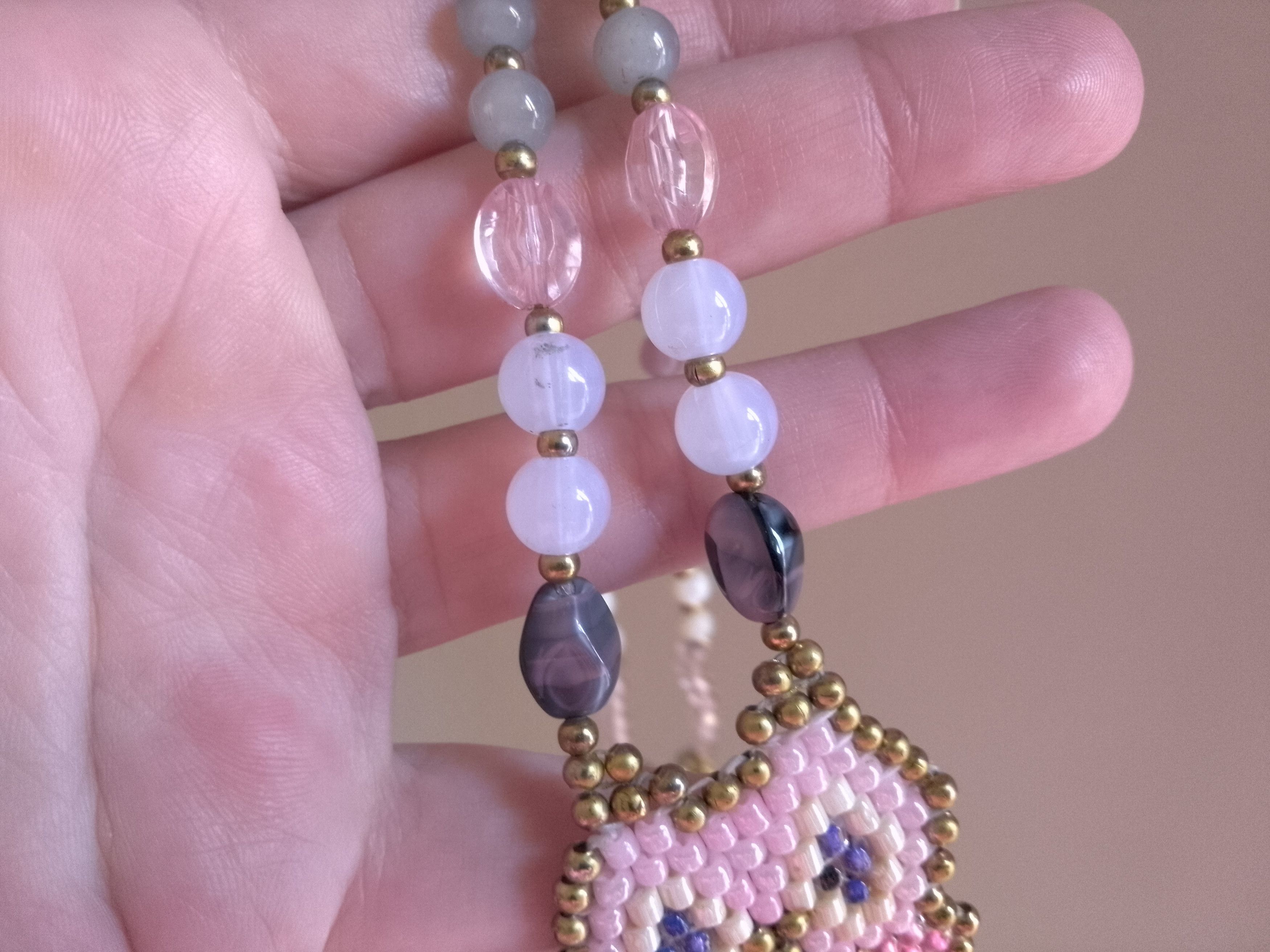 Handmade Necklace Tumbled Amethyst+,Resin Stones Owl Beaded Pendant Size ONE SIZE - 3 Thumbnail