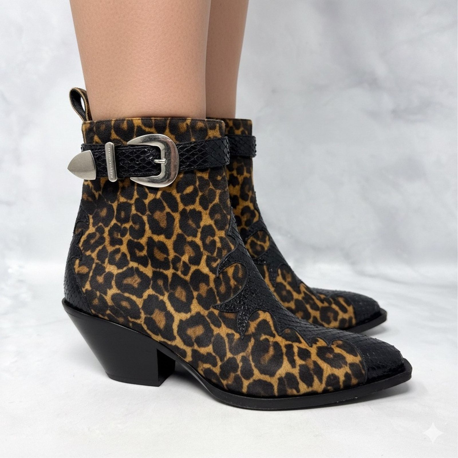 Giuseppe Zanotti Giuseppe Zanotti Leopard Suede Snakeskin Leather Ankle Boots Size US 7.5 / IT 37.5 - 1 Thumbnail